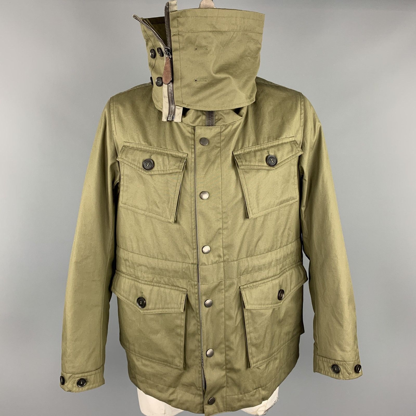 Burberry Prorsum Resort 2013 Size 42 Olive Solid Cotton Zip & Snaps Jacket Size US L / EU 52-54 / 3 - 3 Thumbnail