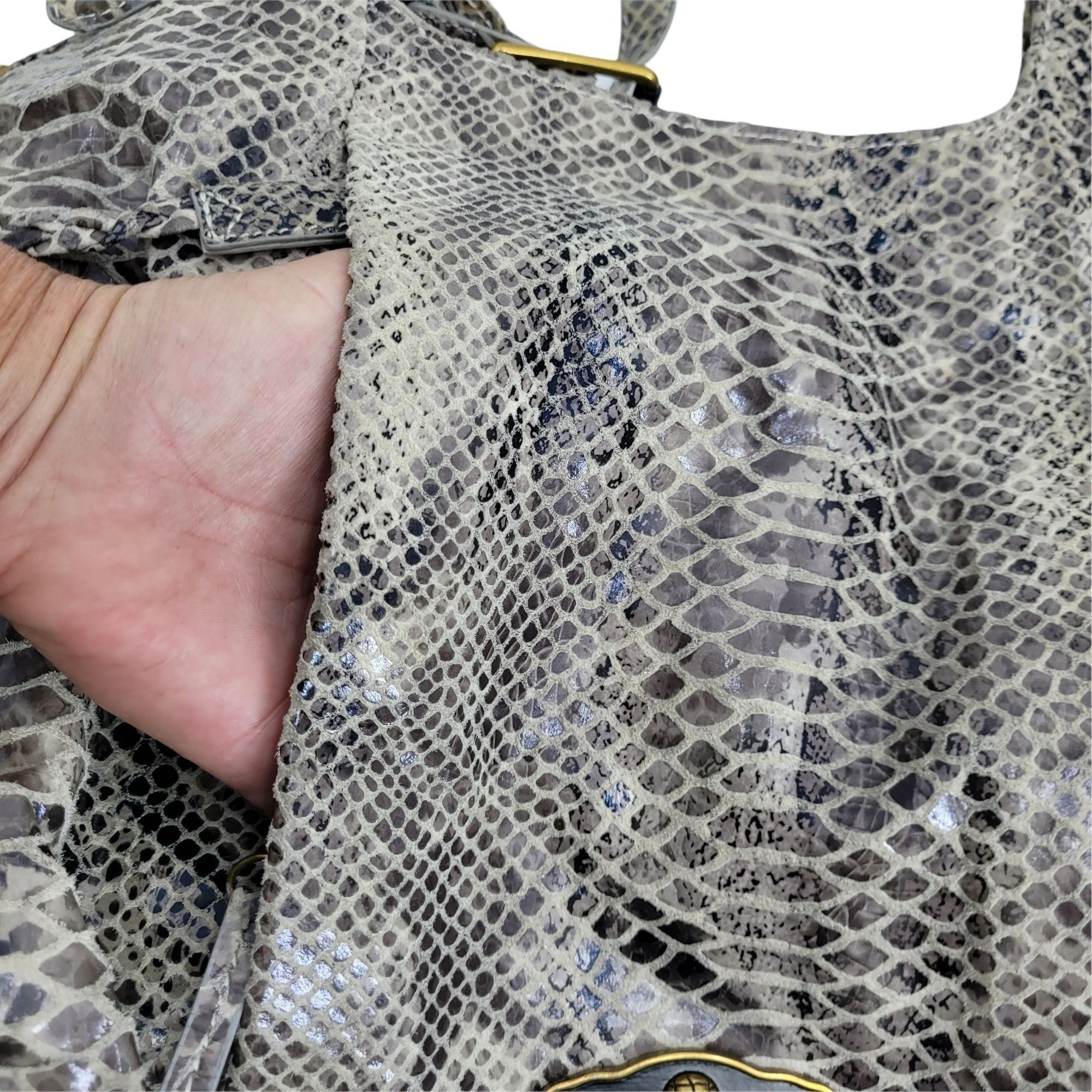 Other Elliott Lucca Leather Gray Cream Snakeskin Hobo Shoulder Bag Size ONE SIZE - 4 Thumbnail