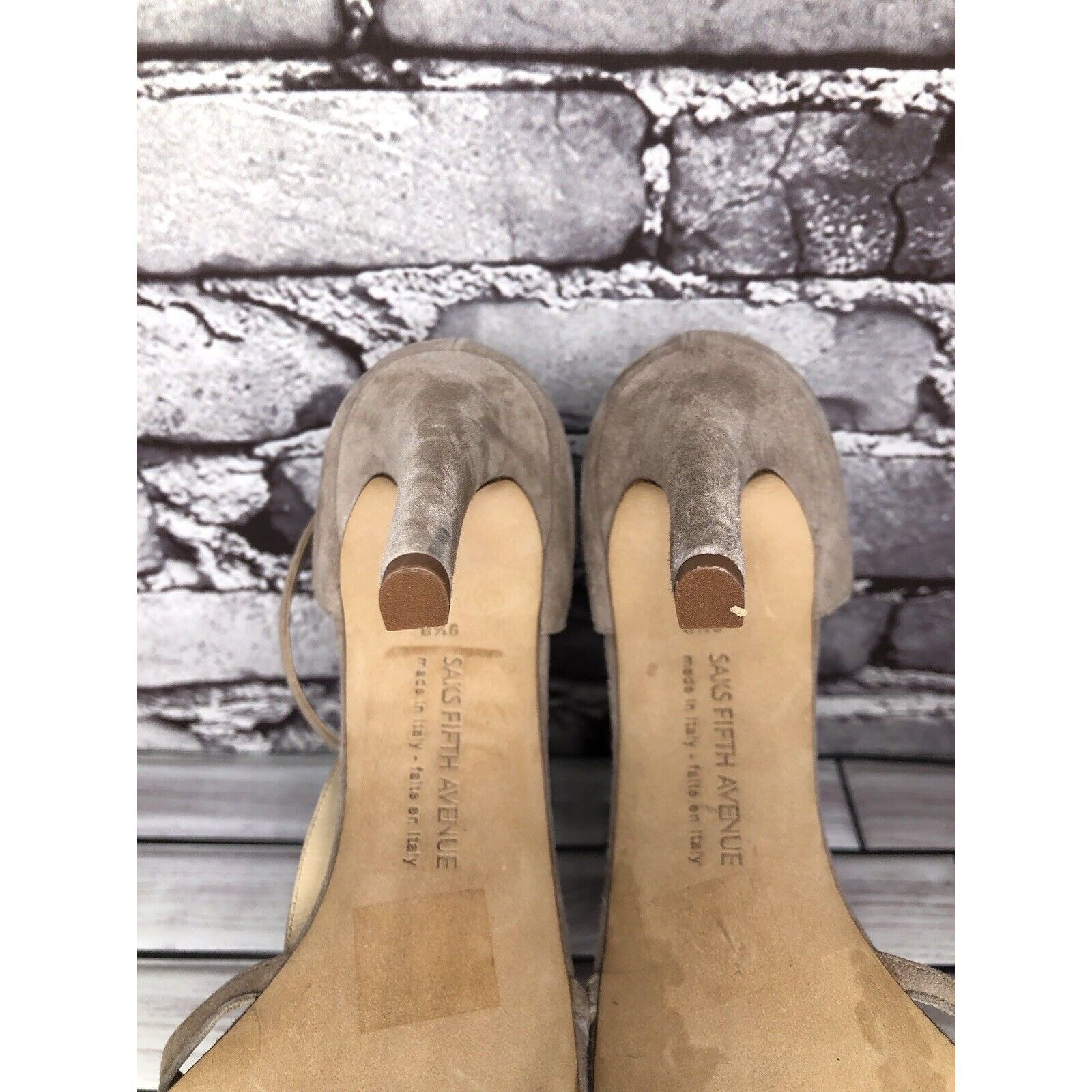 Saks Fifth Avenue Saks Fifth Ave Taupe Suede Leather Pointed Toe Strap Heels W Size US 9.5 / IT 39.5 - 8 Thumbnail