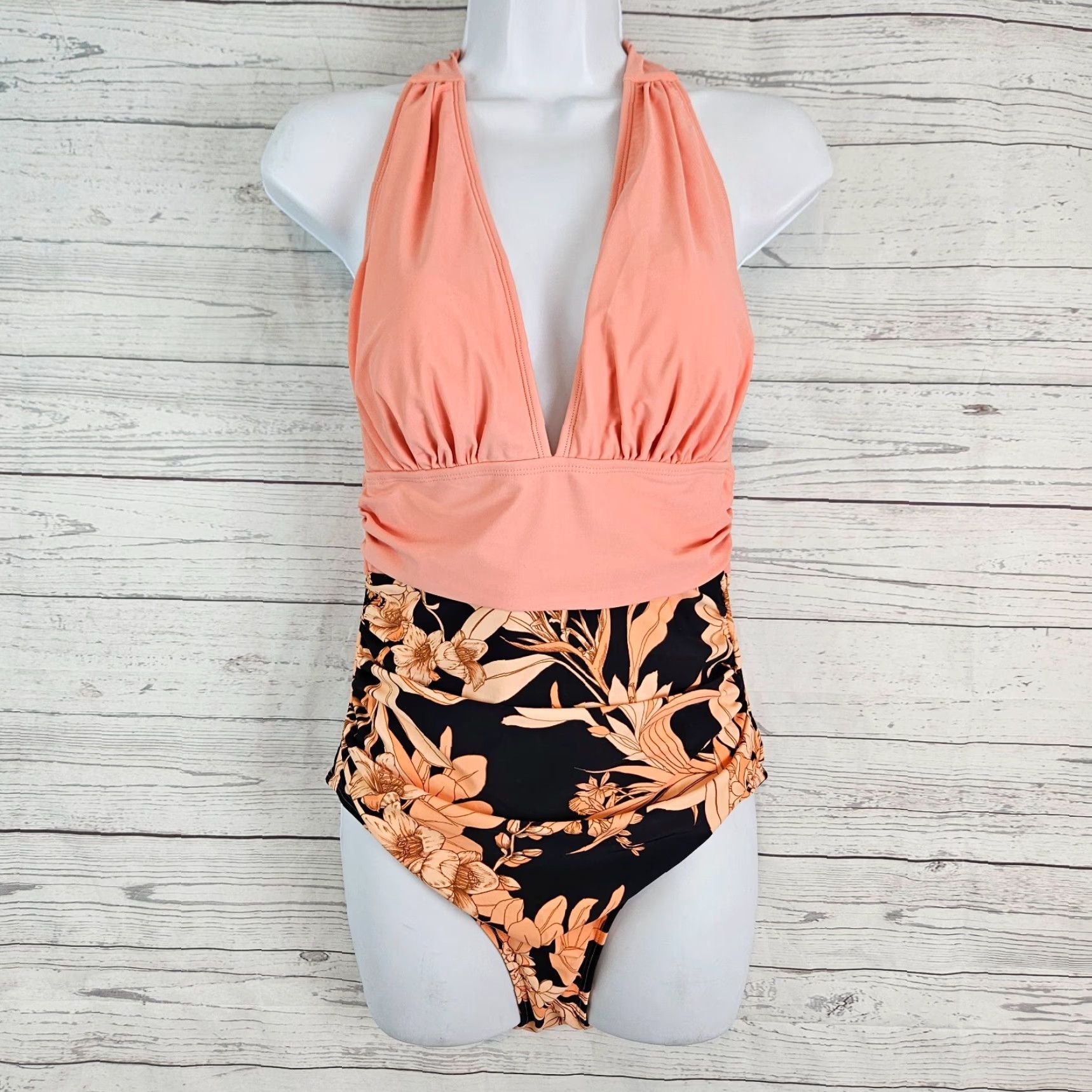 Vintage Cupshe Womens One Piece Swimsuit M Pink Floral Halter Size ONE SIZE - 2 Thumbnail