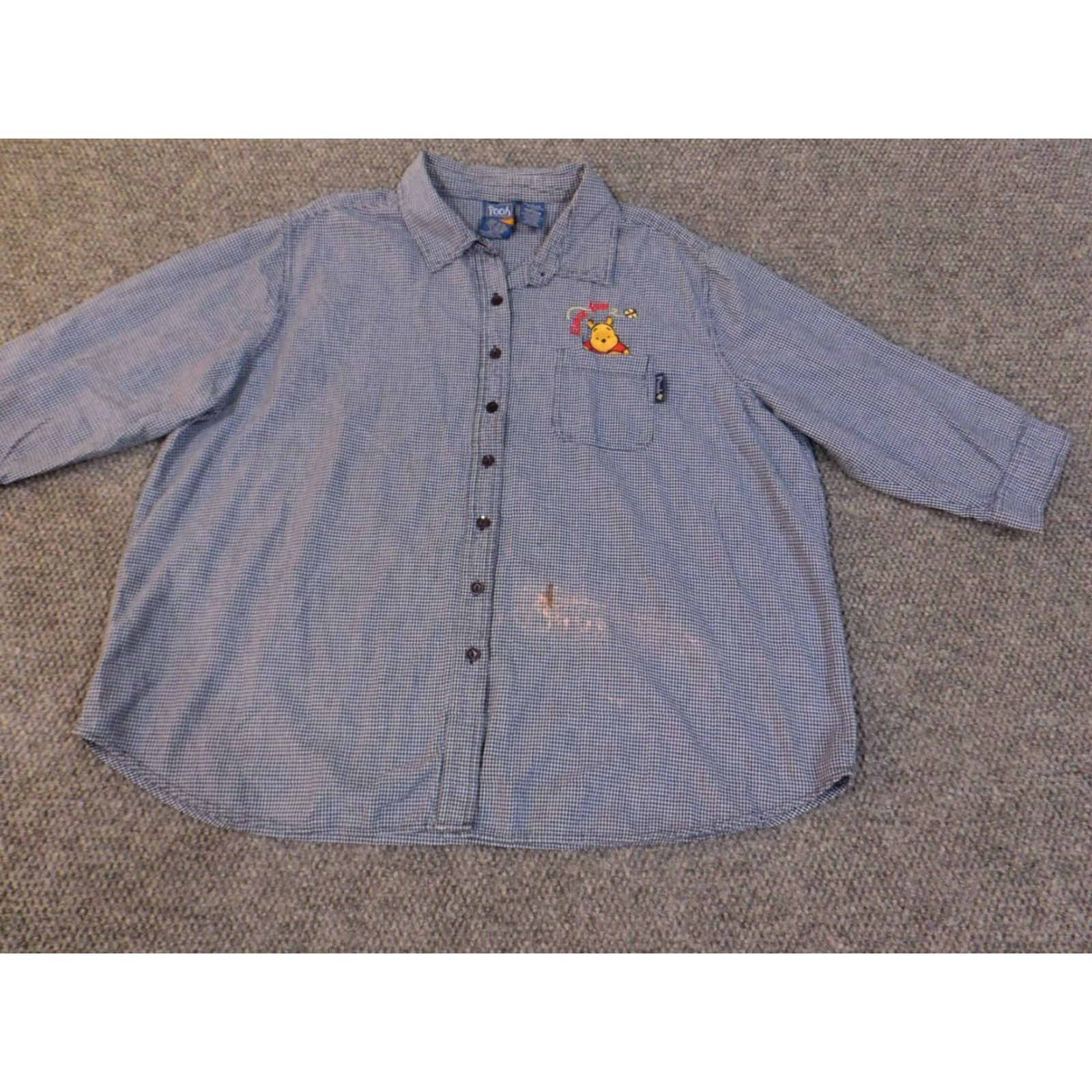 Vintage Winnie the Pooh Shirt Women 26W Blue Plaid Button-Up Embroidered Knit Cotton 90s Vintage Casual Womens Size 4XL / US 24-26 - 3 Thumbnail