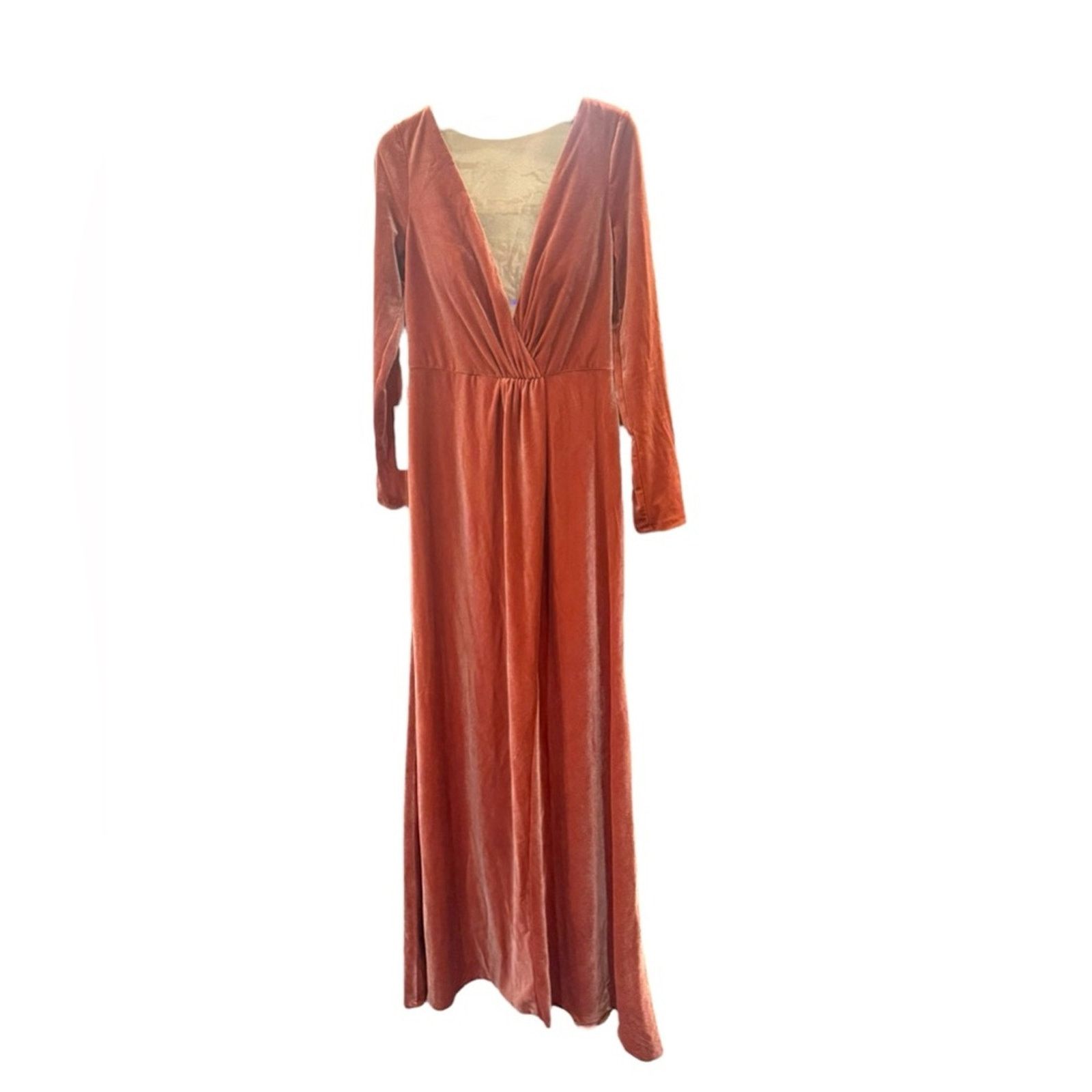 Anthropologie Jenny Yoo Ryland V-Neck Long-Sleeve Open-Back Velvet Gown 10 Size L / US 10 / IT 46 - 3 Thumbnail