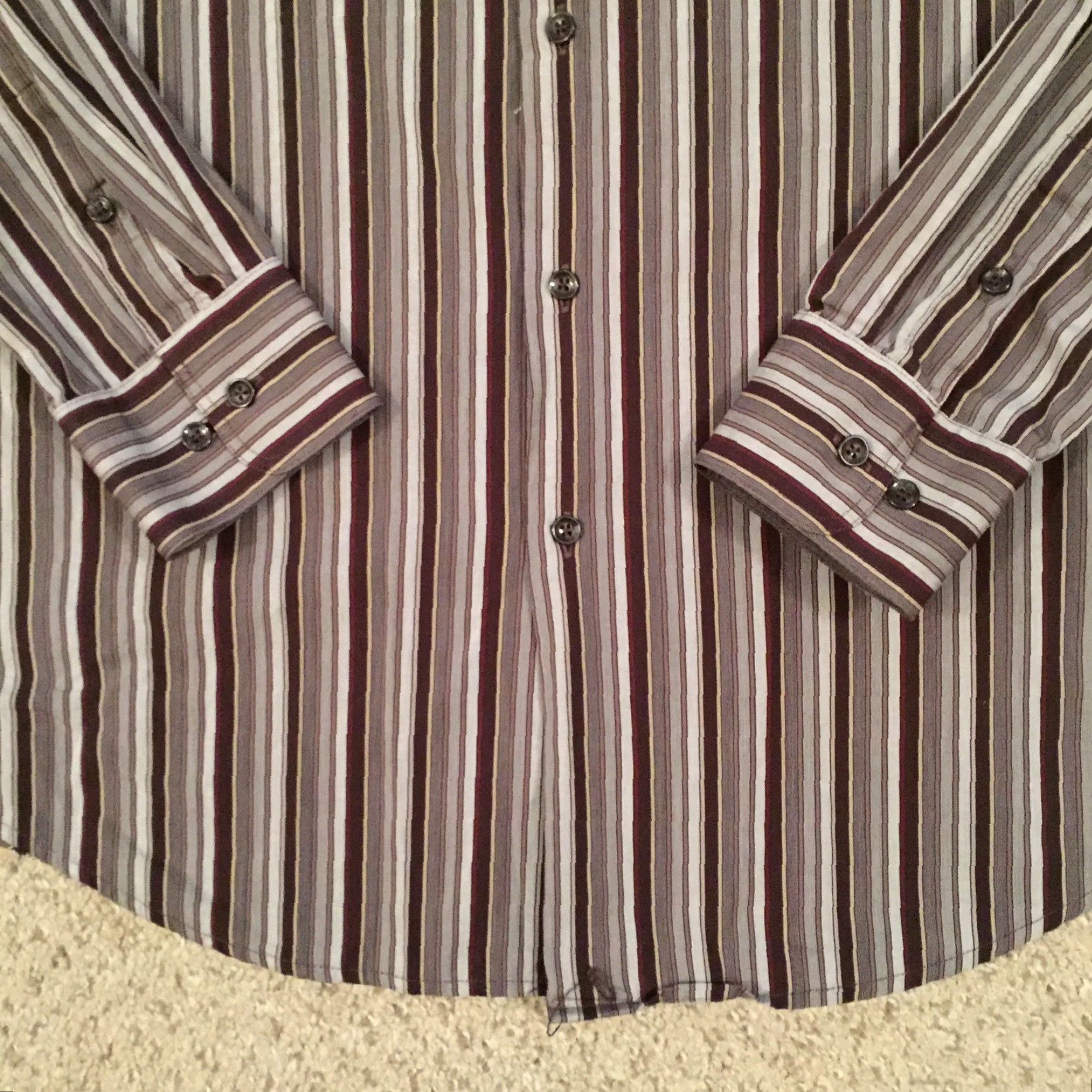 Perry Ellis Perry Ellis Shirt Men XL Brown Striped Long Sleeve Button-Up Regular Cotton Size US XL / EU 56 / 4 - 4 Thumbnail