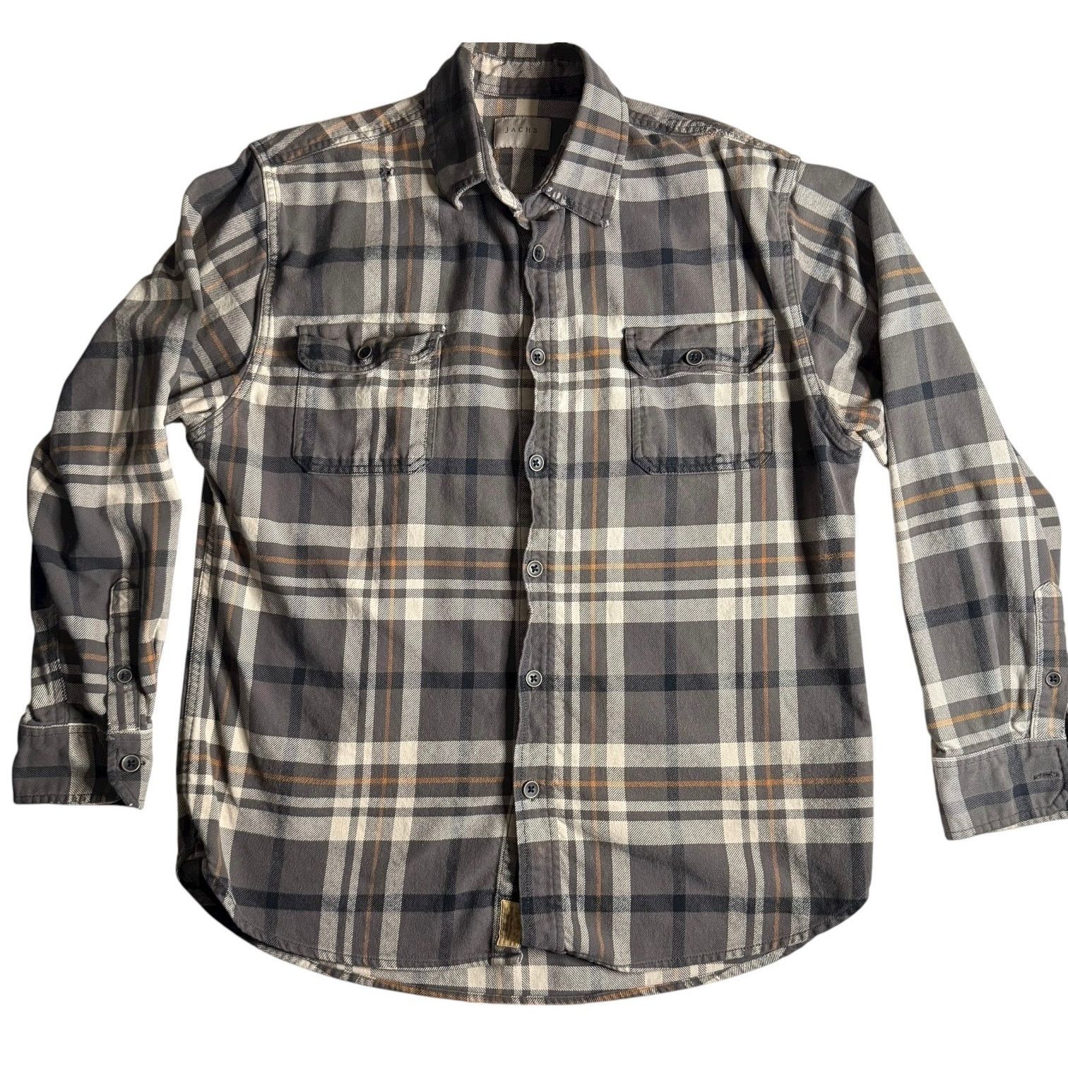 JACHS NY JACHS Men’s Button Front Plaid Flannel Gray Tan Shirt Large Size US L / EU 52-54 / 3 - 9 Thumbnail