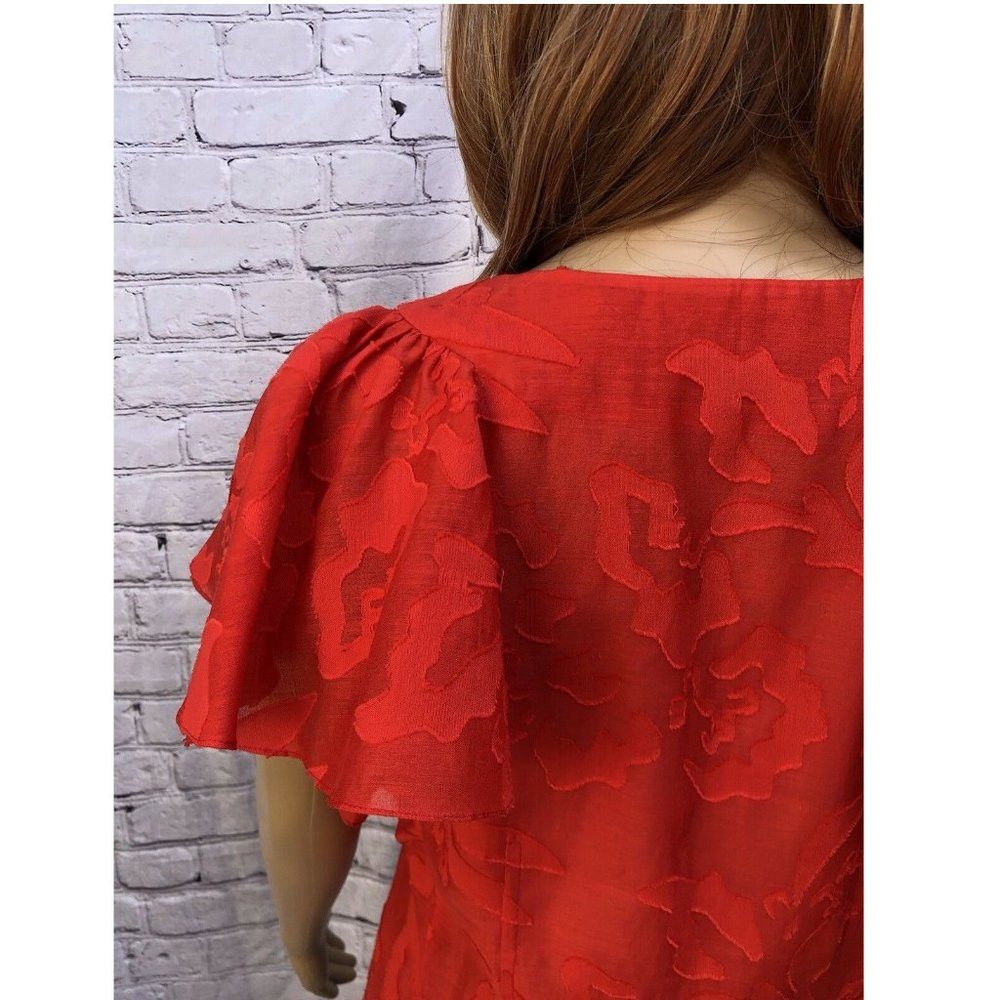 Other New Red Cotton Designer Sample Sale Floral Blouse With Flar Size S / US 4 / IT 40 - 7 Thumbnail