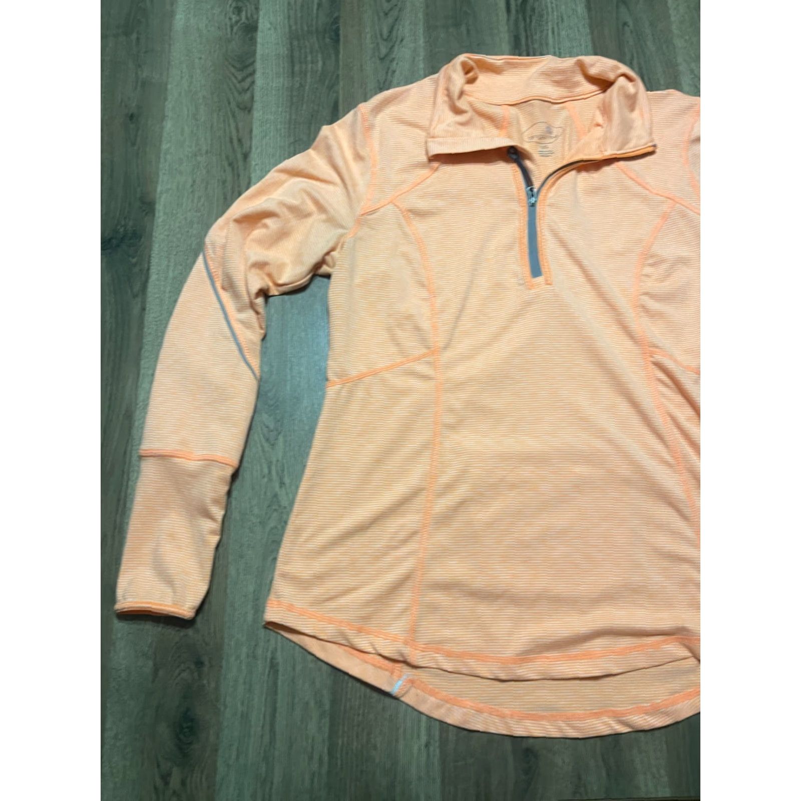 Vintage Tangerine Shirt, Women's Large, Orange White Striped, 1/4 Zip Up, T-Shirt, Regular, Casual, Fall Spring Summer, Womens Size L / US 10 / IT 46 - 3 Thumbnail