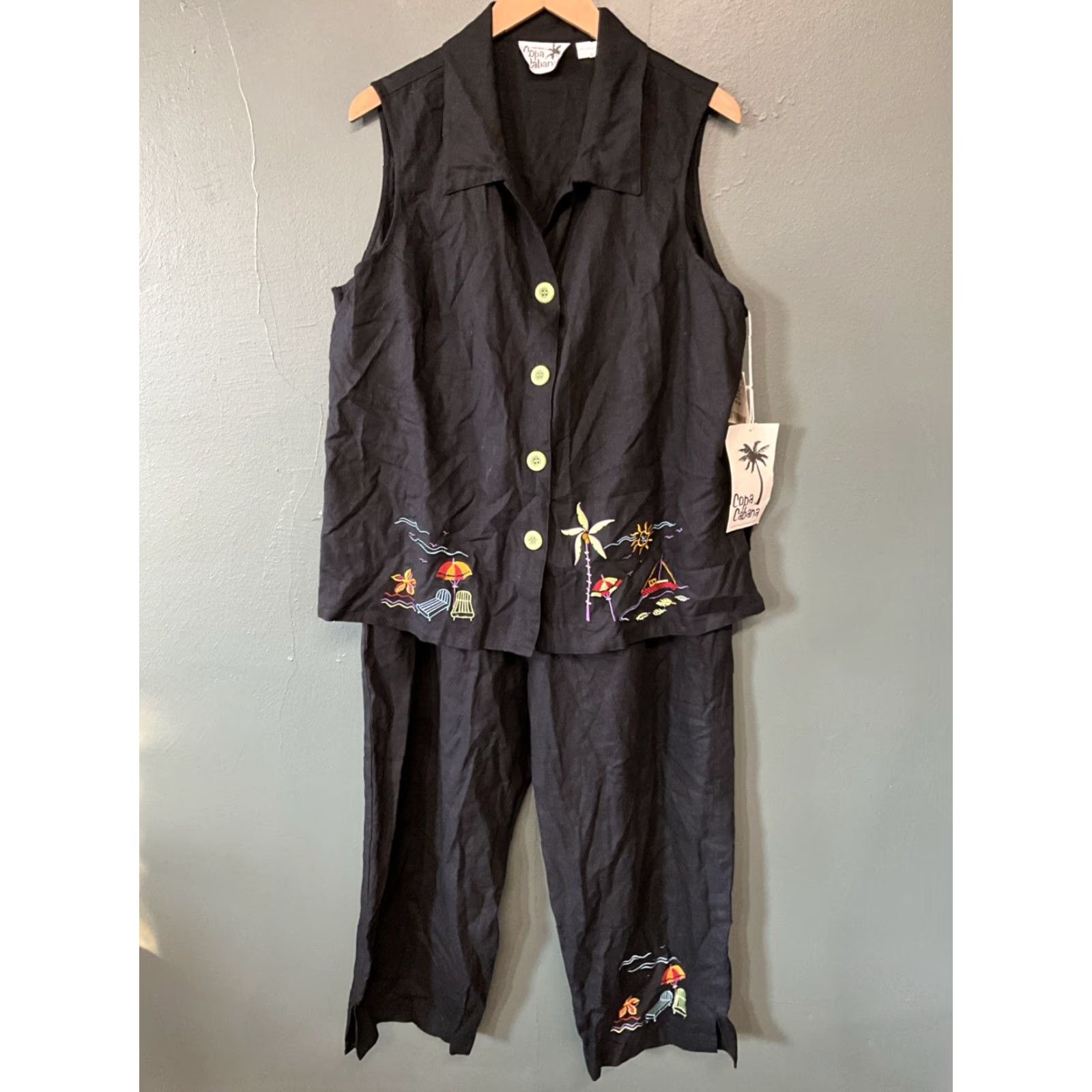 Vintage Original Copa Cabana Teal Black Outfit T-Shirt/Capri Set Casual Knit Set Size XL Size XL / US 12-14 / IT 48-50 - 2 Thumbnail