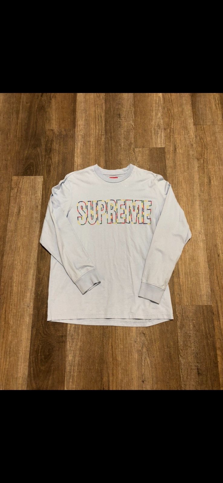 Supreme • Long Sleeve White Tee + Gold Embossed Logo deals