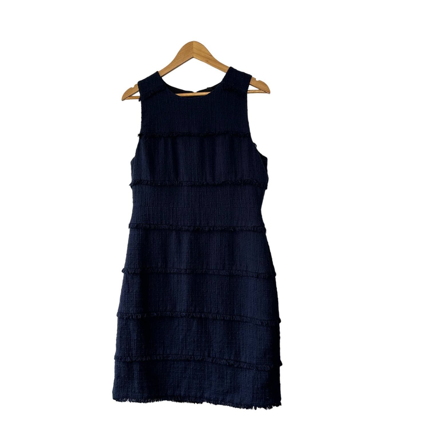 J.Crew J.CREW Navy Tweed Textured & Fringed Lined Sheath Dress 12 Size XL / US 12-14 / IT 48-50 - 1 Thumbnail