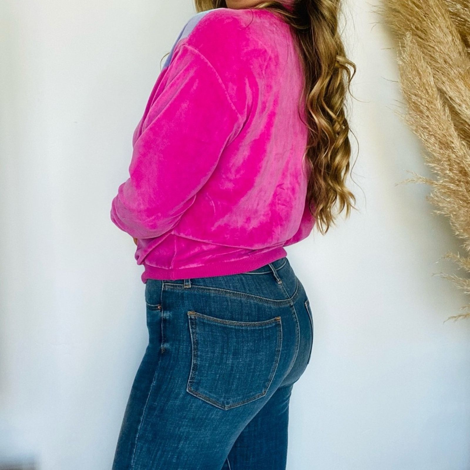 Vintage VINTAGE Fuchsia Stripe Velvet Turtleneck Pullover Sweater Size S / US 4 / IT 40 - 2 Thumbnail