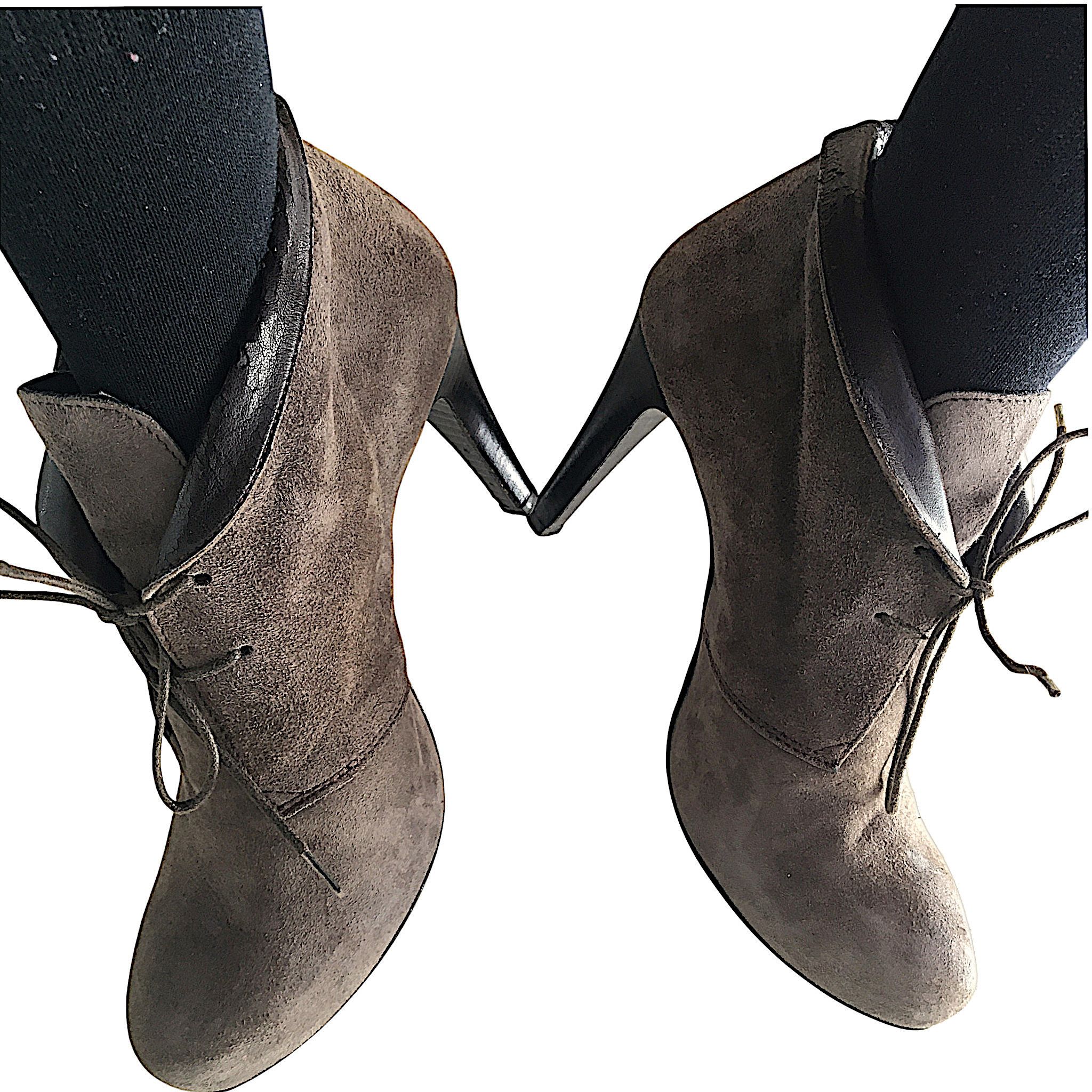 Vintage Tasca Suede Ankle Boots - Beige & Brown Leather Size US 10 / IT 40 - 15 Thumbnail