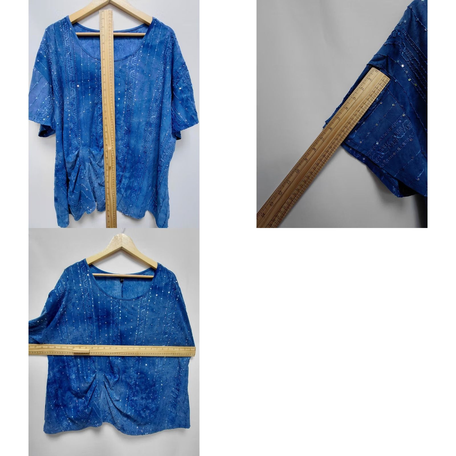 Vintage Sami & JO Top Womens 3X Blue Plus Textured Stretch Short Sleeve Women Size Size XXL / US 16-18 / IT 52-54 - 8 Thumbnail