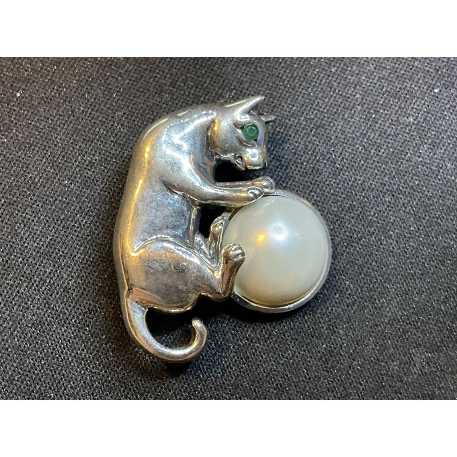 Other 925 Sterling Lidia Freewen Cat On A Faux Pearl Brooch 12g Size ONE SIZE - 2 Thumbnail