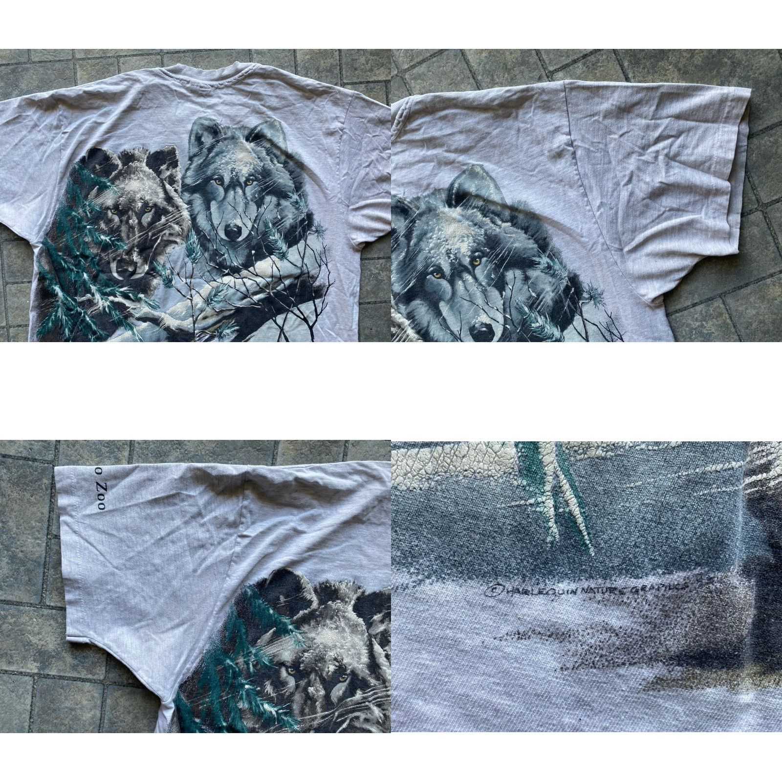 Hanes VINTAGE Hanes Beefy-T T-Shirt Men XL Gray Nature Wolf AOP Short Sleeve 90s Mens Size US XL / EU 56 / 4 - 9 Thumbnail
