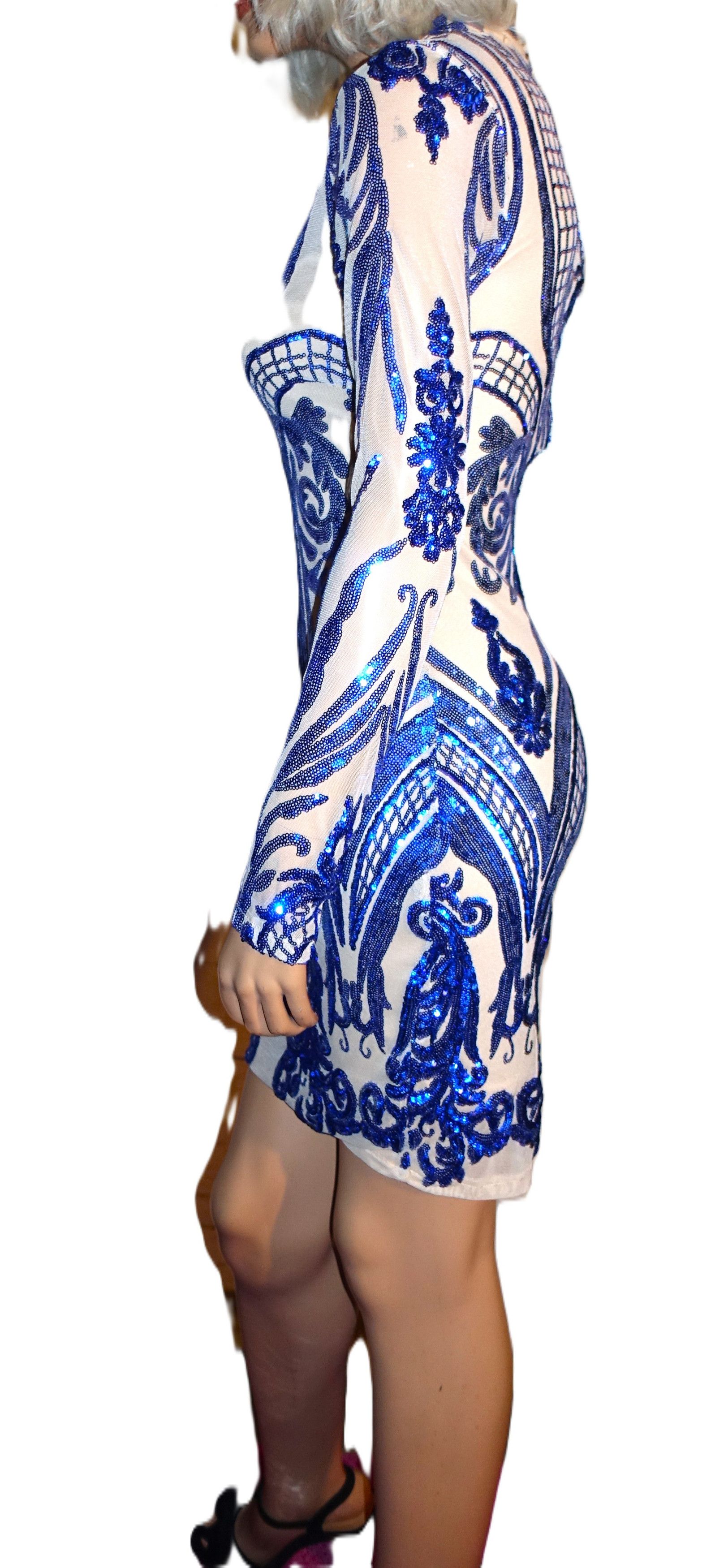 Fashion Nova Fashion Nova Blue Tan Sequin Dress S Size S / US 4 / IT 40 - 4 Thumbnail