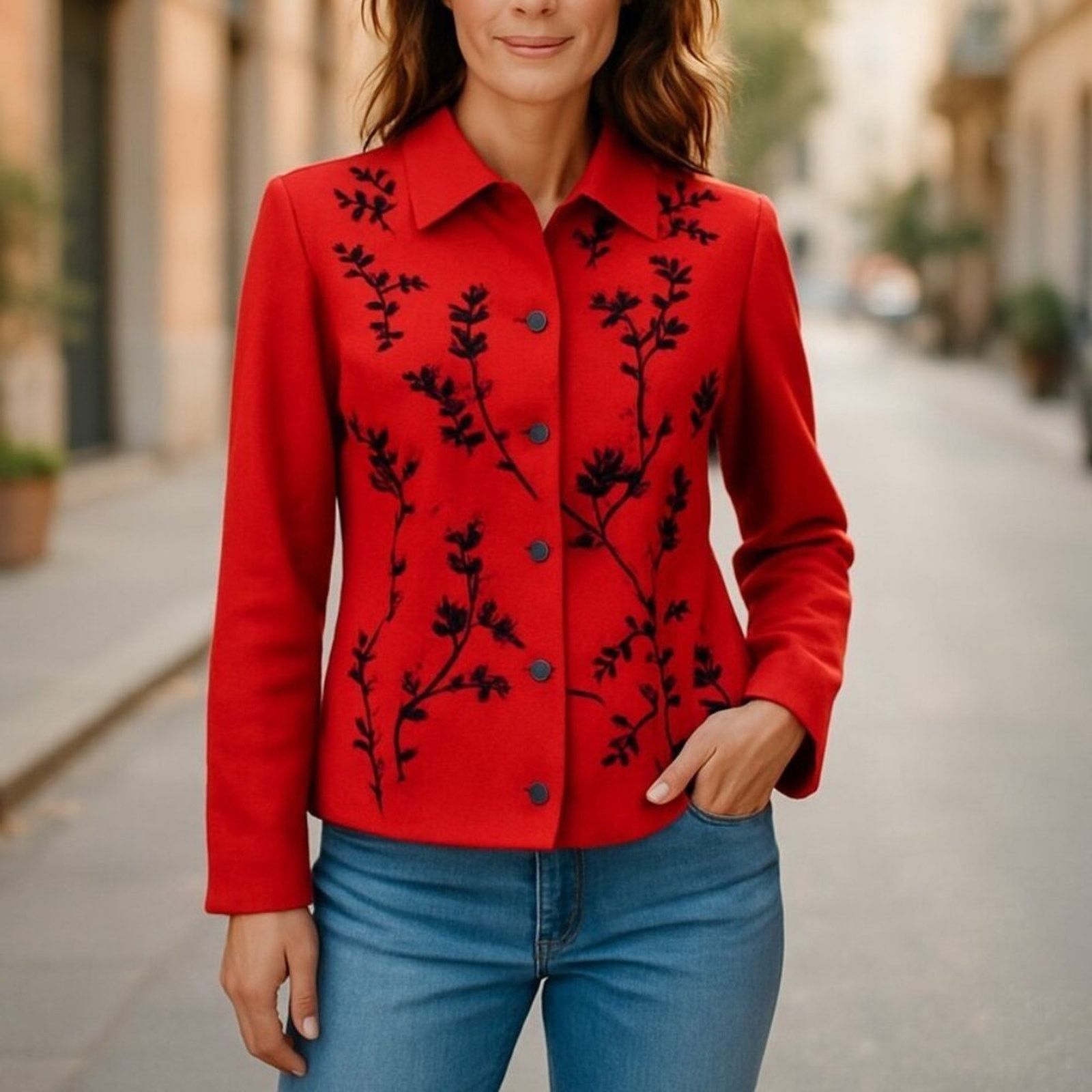 The Unbranded Brand Moonlight Bay Red Wool Jacket M Hand Embroidered Beaded Size M / US 6-8 / IT 42-44 - 1 Thumbnail