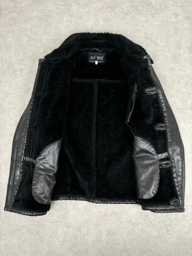 Armani 2000s Armani Black Faux Leather Fur Collar Jacket Size US L / EU 52-54 / 3 - 7 Thumbnail