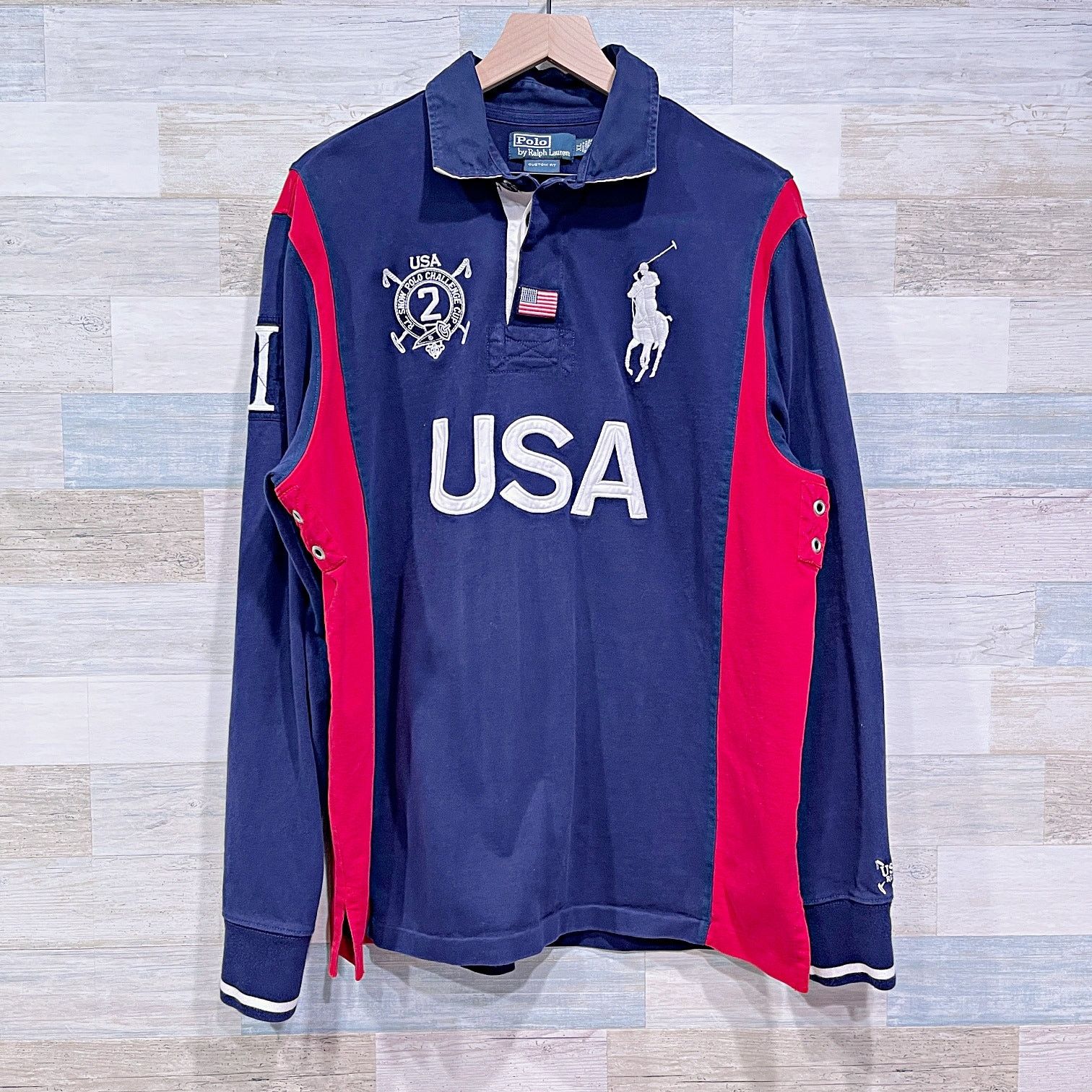 Polo Ralph Lauren POLO Ralph Lauren Vintage Custom Fit USA Rugby Shirt Blue XL Size US XL / EU 56 / 4 - 1 Thumbnail