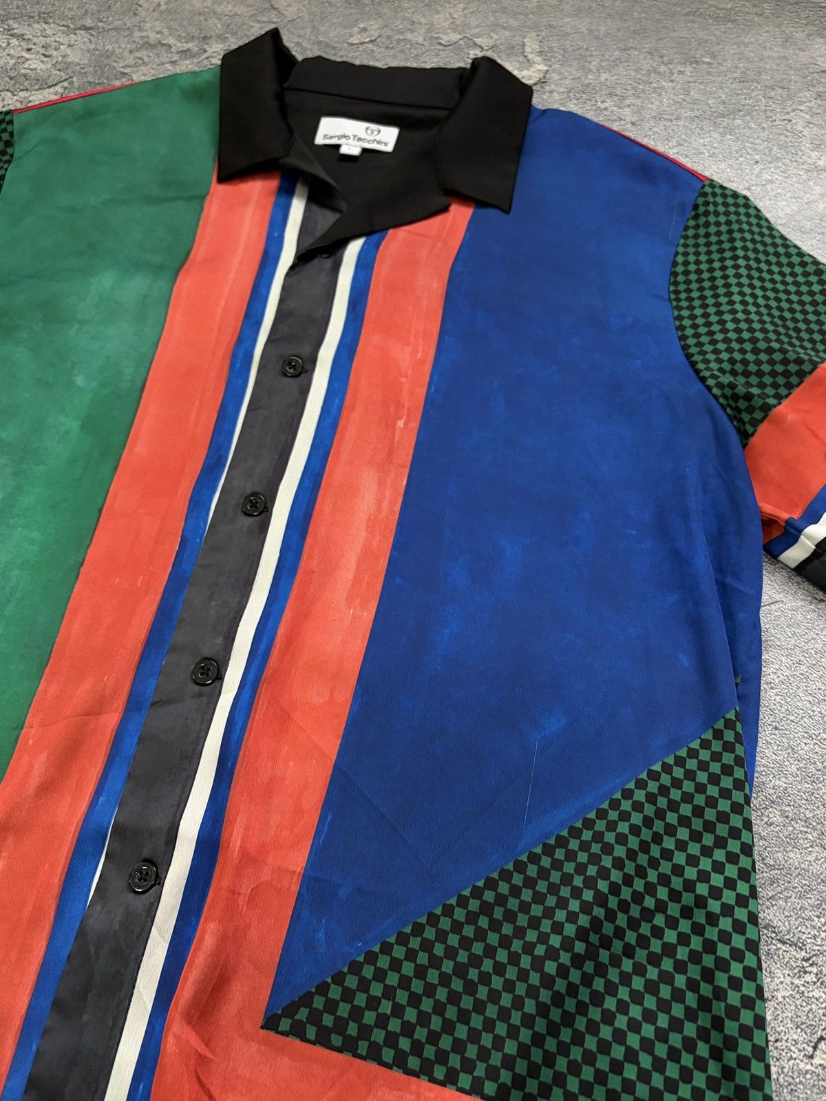 Sergio Tacchini Sergio Tacchini Camp Collar Shirt Colorblock Geometric Print Size US L / EU 52-54 / 3 - 8 Thumbnail