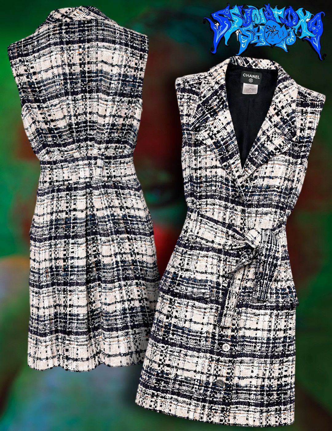 Chanel CHANEL Spring 2006 Tweed Bouclé Belted Dress CC Buttons Size S / US 4 / IT 40 - 1 Thumbnail