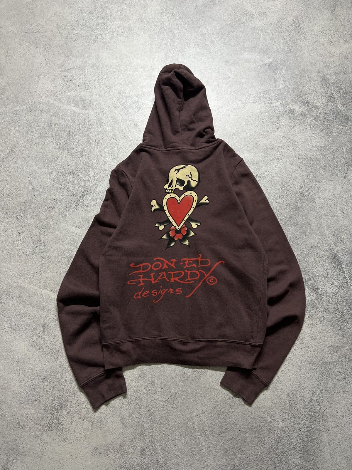 Ed Hardy Vintage Y2k Brown🤎 Ed Hardy Designs Skull Love Zip Hoode 00s Size L / US 10 / IT 46 - 1 Thumbnail