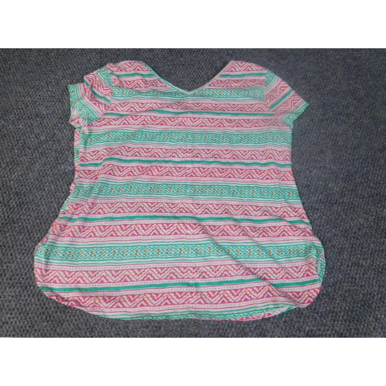 Pinko New Directions Shirt Women Medium Pink Striped V-Neck Short Sleeve Pullover Casual T-Shirt Vintage No Size M / US 6-8 / IT 42-44 - 6 Thumbnail