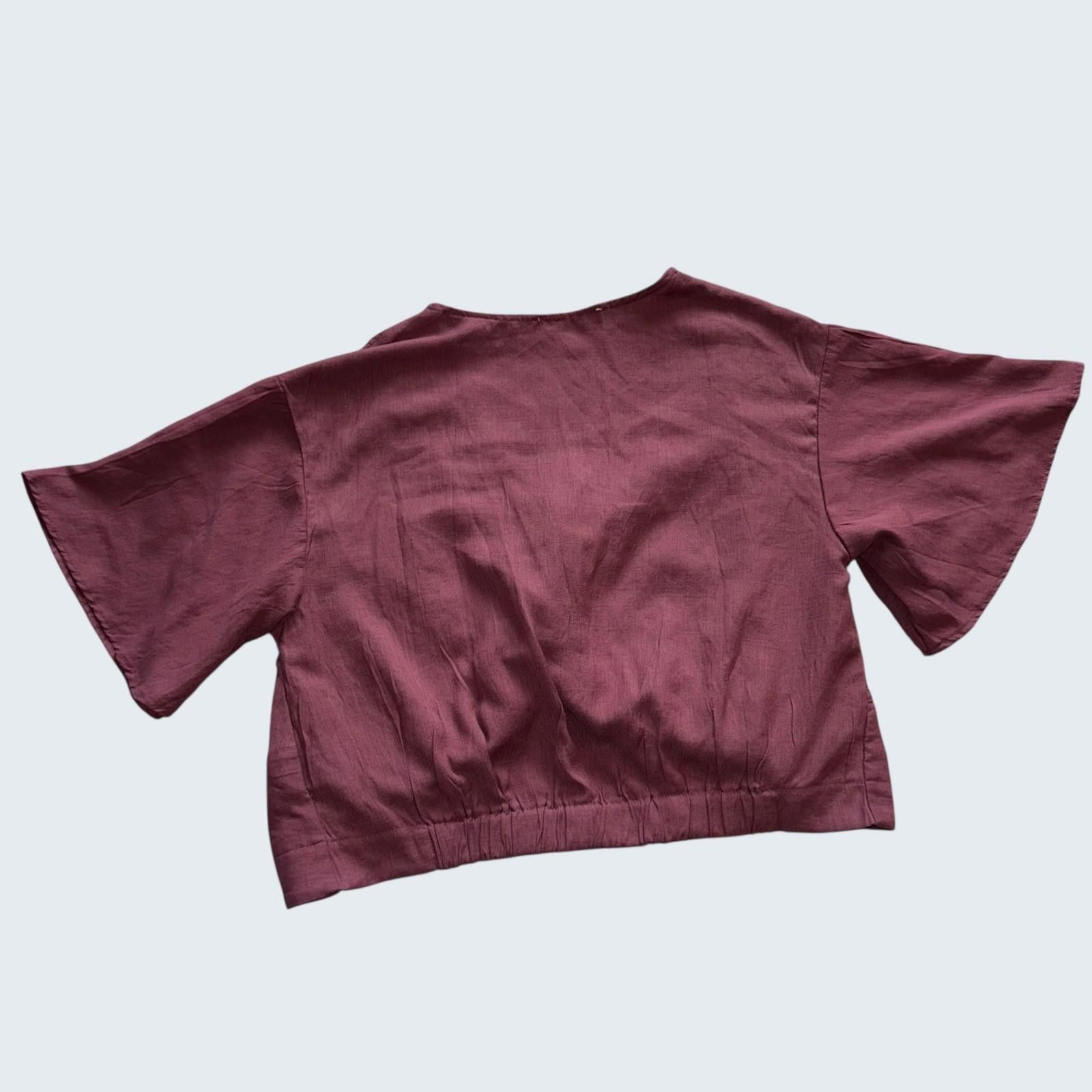 Other Timing Women Burgundy Twist Front Crop Top Flutter Sleeve L Size L / US 10 / IT 46 - 2 Thumbnail
