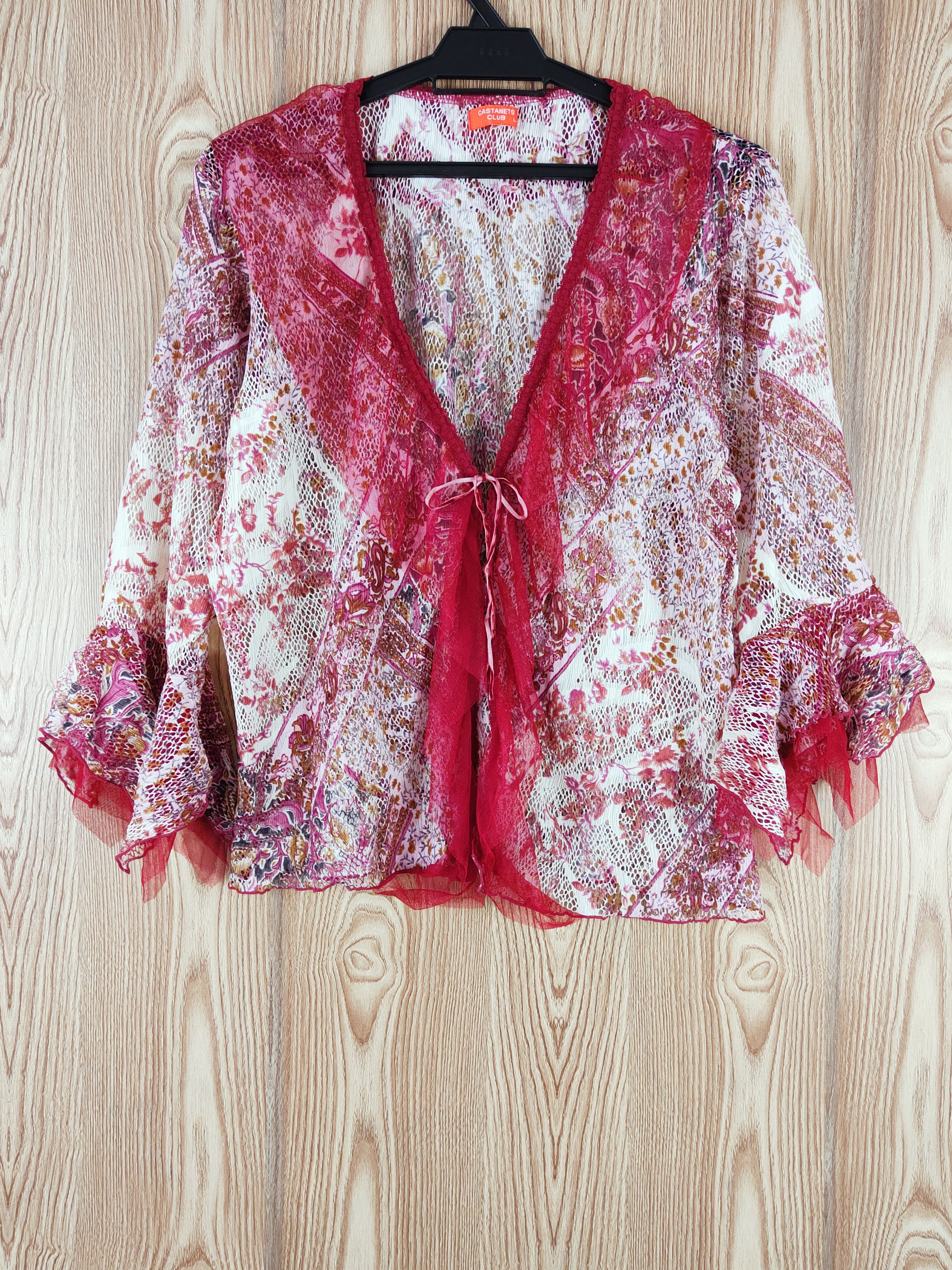 Japanese Brand × Vintage Castanets Club Red Crochet Mesh Net Cardigan Size L / US 10 / IT 46 - 1 Thumbnail