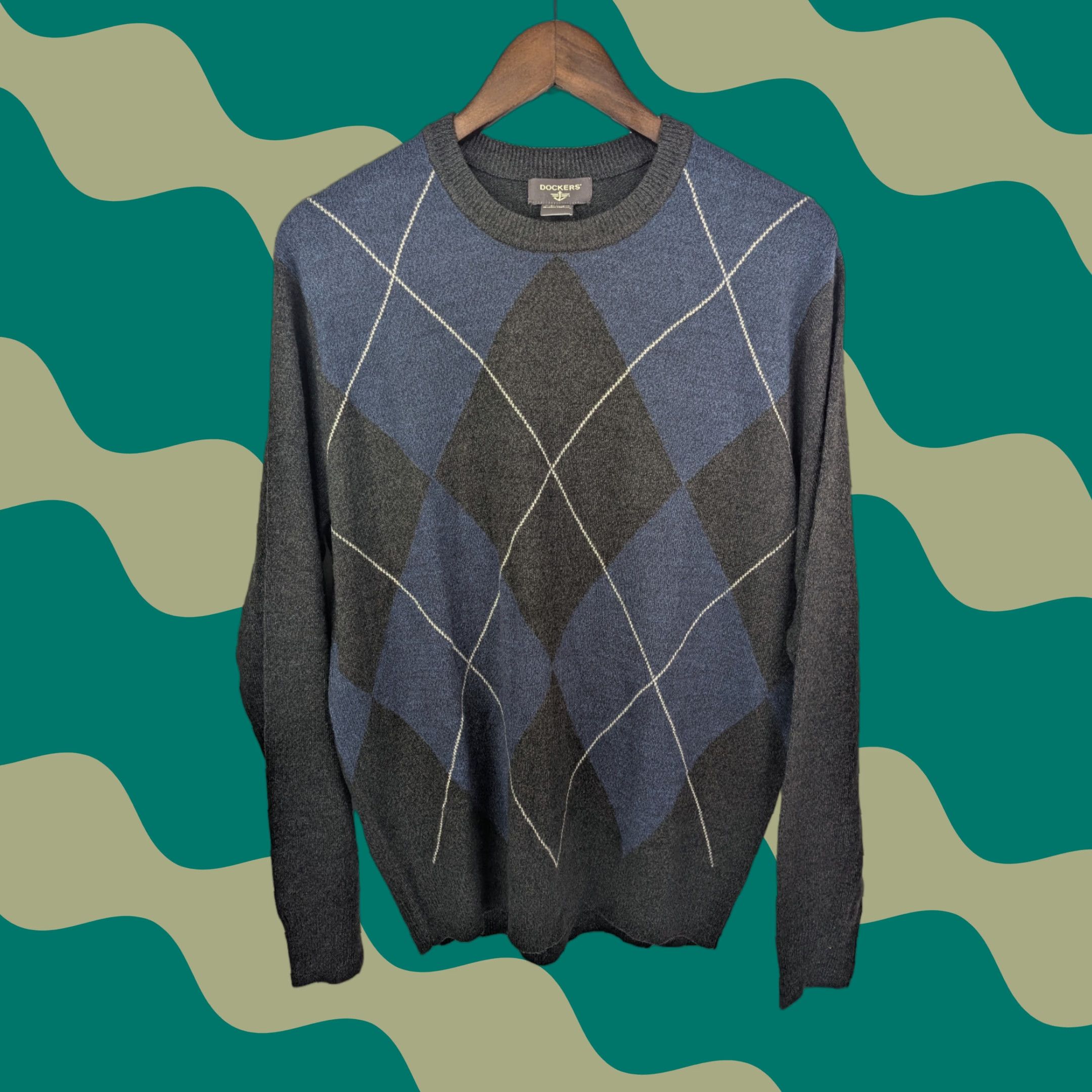 Dockers Dockers Sweater Mens Medium Gray Diamond Argyle Knit Crewneck Long Sleeve Size US M / EU 48-50 / 2 - 1 Thumbnail
