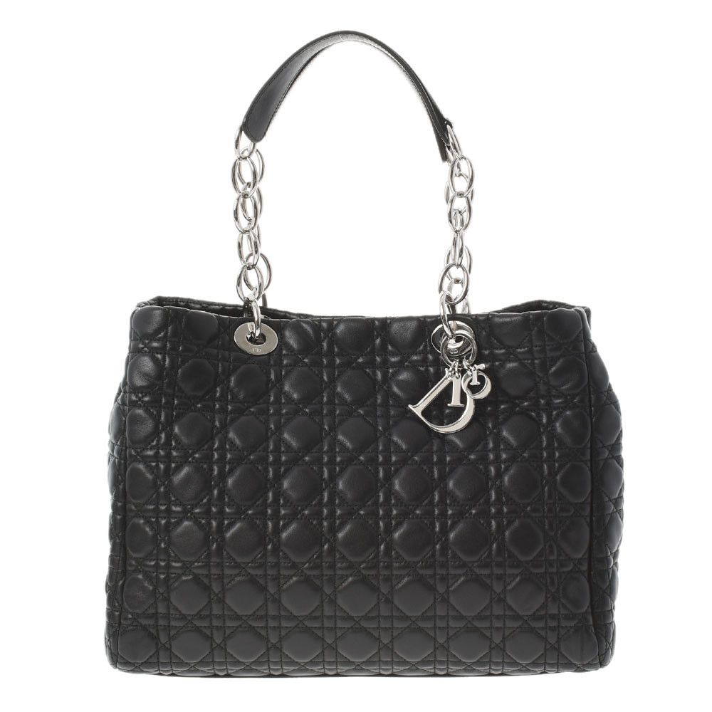 Christian Dior Chain Silver Hardware Lambskin Tote Bag Black