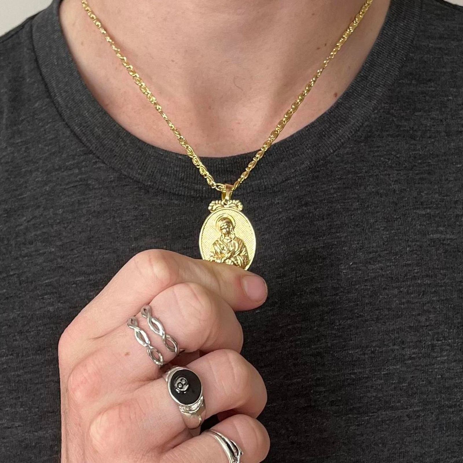 Vintage y2k 2000s gold Jesus necklace unique golden pendant Size ONE SIZE - 3 Thumbnail