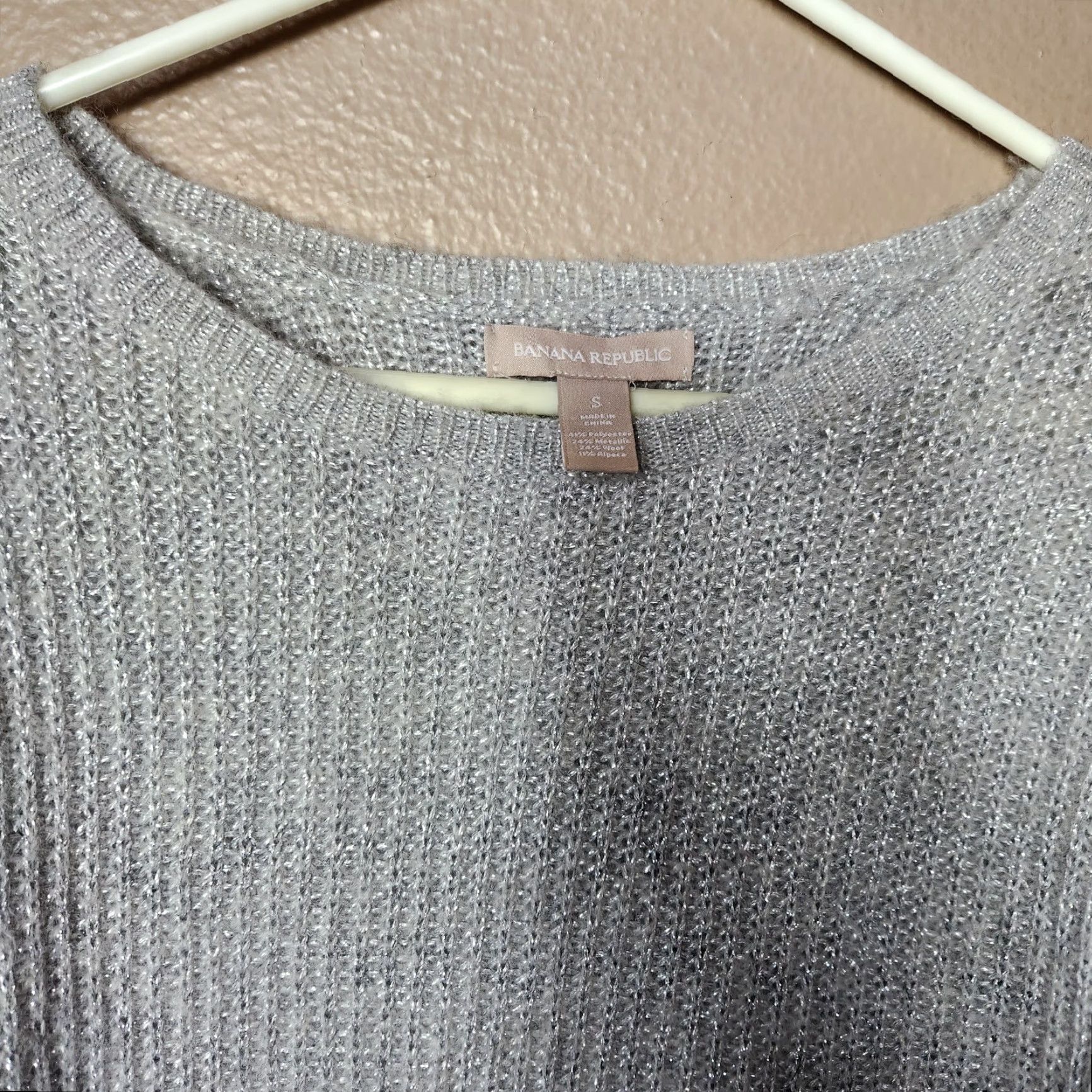 Banana Republic Banana Republic Silver Metallic Wool Alpaca Blend Rib Knit Sweater-Size M Womens Pullover Christmas Holiday Festive Winter Crewneck Size M / US 6-8 / IT 42-44 - 4 Thumbnail