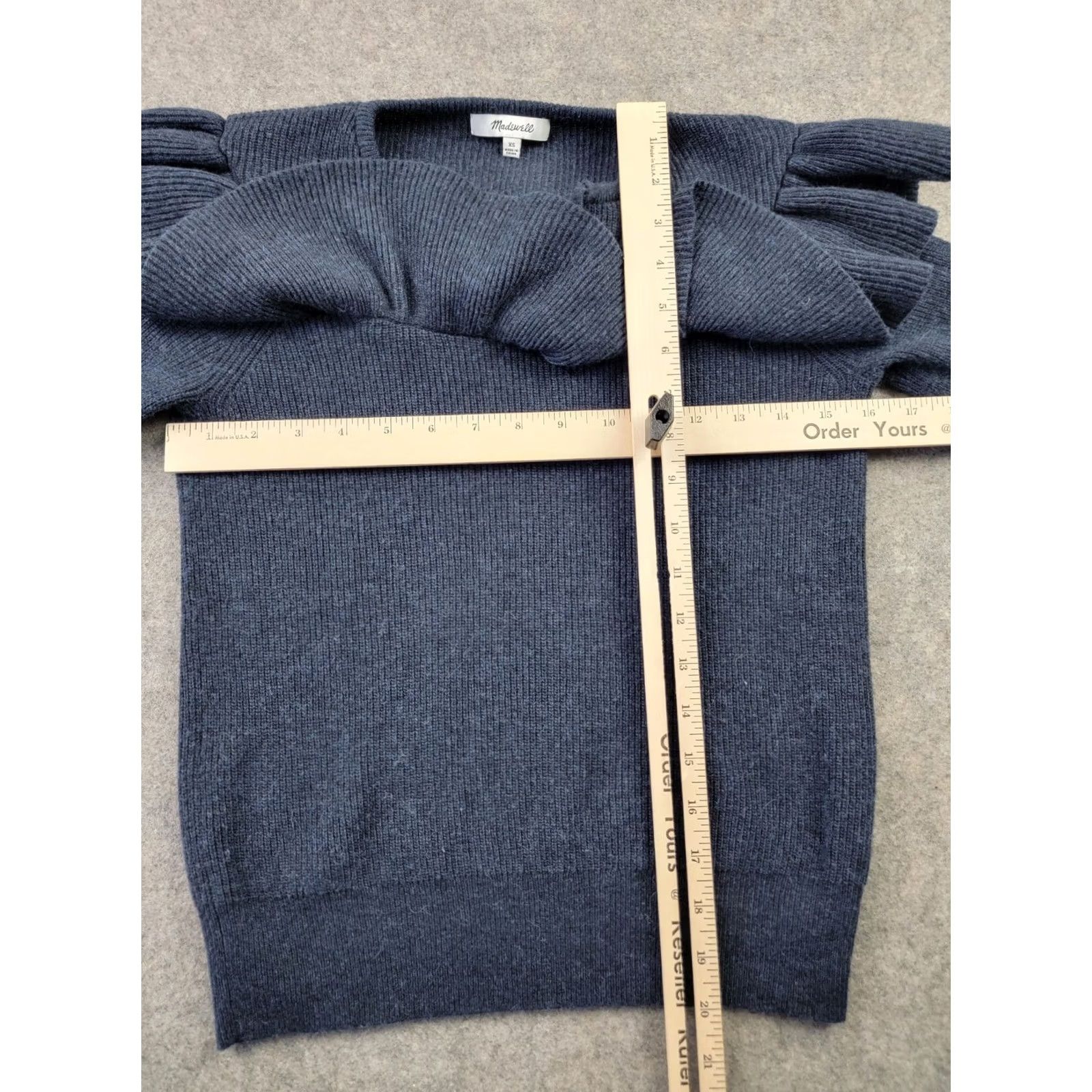 Madewell Madewell Sweater Womens XS Blue Ruffled Tie-Front Pullover Merino Wool Size XS / US 0-2 / IT 36-38 - 7 Thumbnail