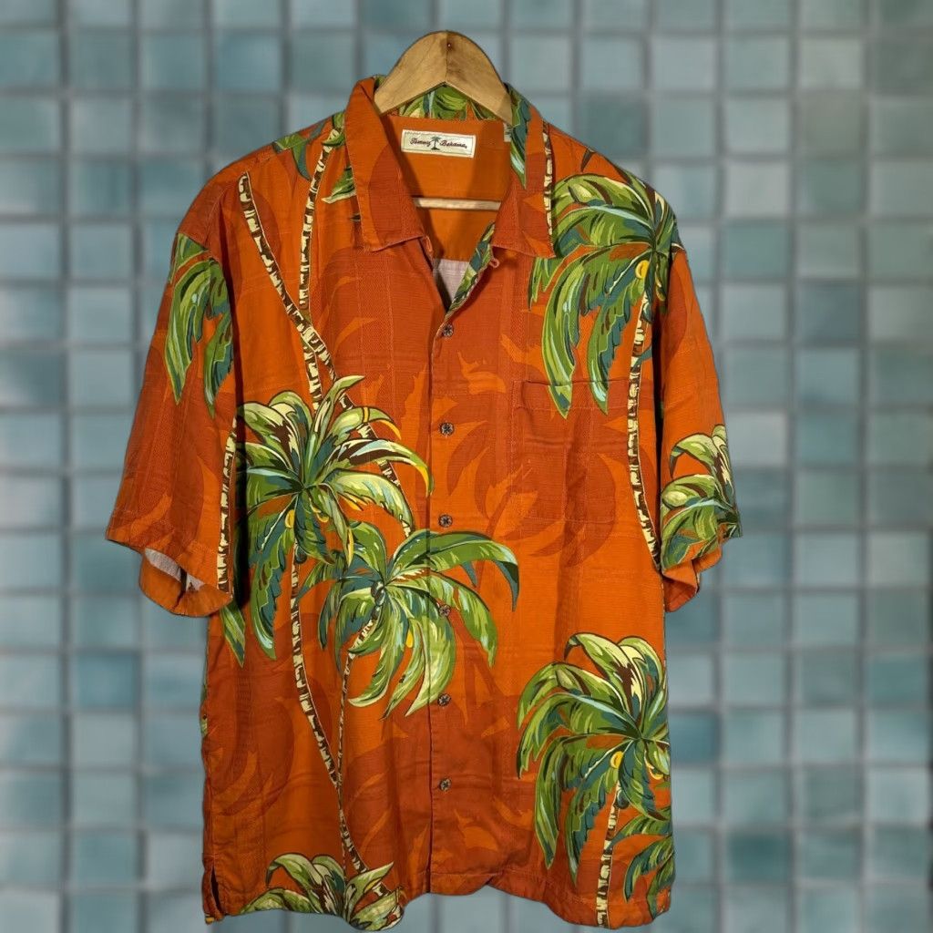 Tommy Bahama Tommy Bahama Camp Shirt Mens Orange Silk Palm Tree Tropical Large T31443 Size US L / EU 52-54 / 3 - 1 Thumbnail