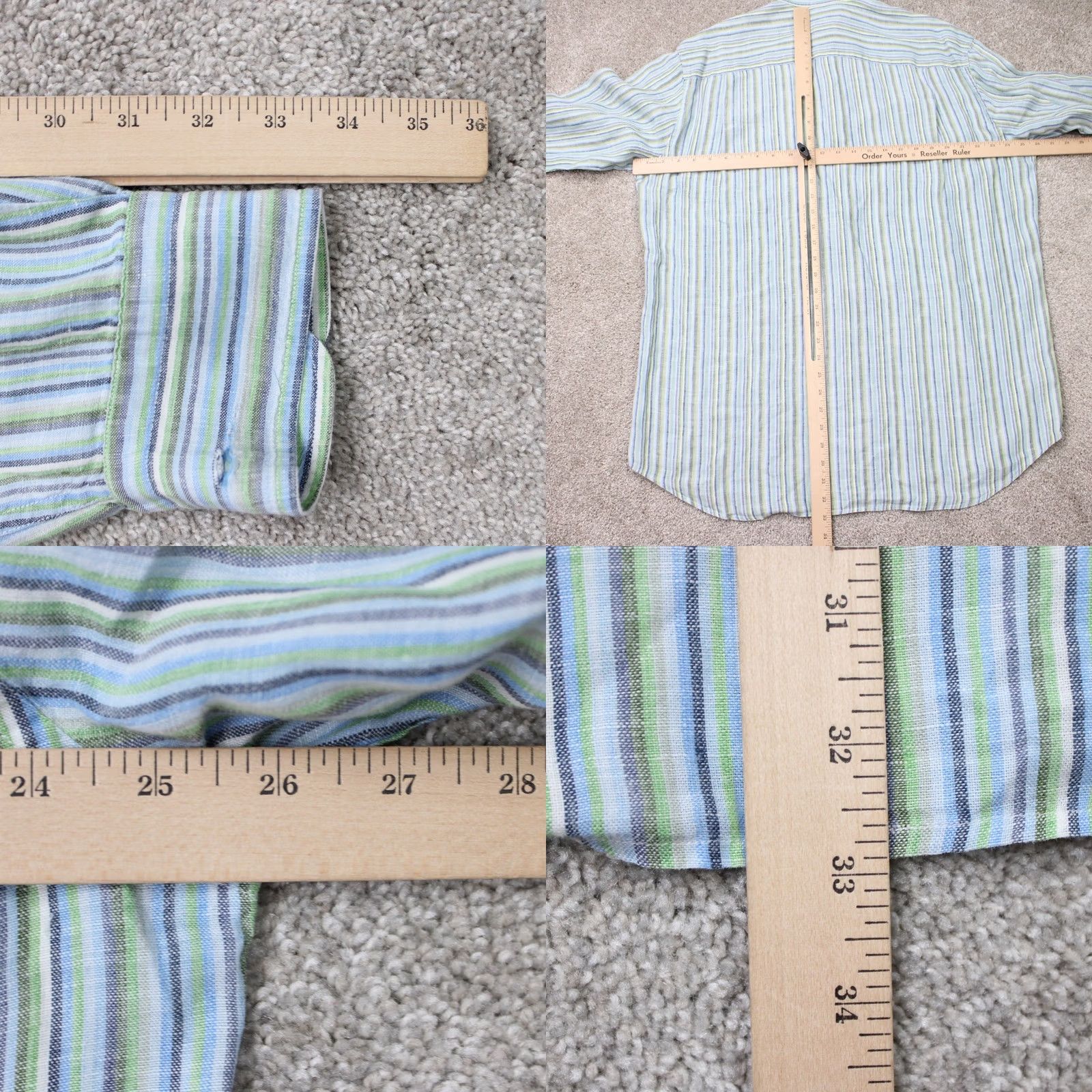 Express Express Shirt Mens XL Green/Blue Striped Long Sleeve Button-Up Irish Linen 90s Size US XL / EU 56 / 4 - 8 Thumbnail