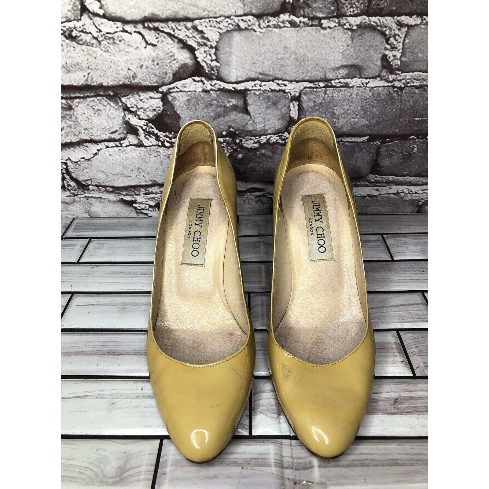 Jimmy Choo JIMMY CHOO London Yellow Patent Leather Kitten Pumps Heels W Size US 5 / IT 35 - 2 Thumbnail