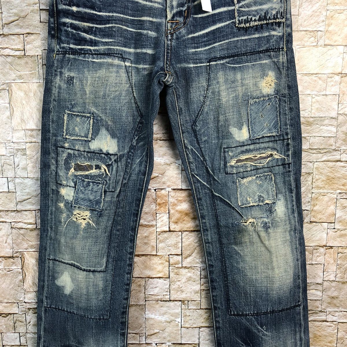 Japanese Brand Bartack Works Blue Distressed Denim Pants #A143 Size US 27 - 6 Thumbnail