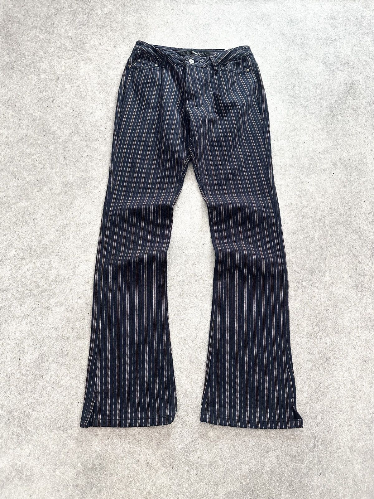 Tornado Mart 2000s Japanese Zippyziggy Striped Flared Denim Jeans Size US 29 - 1 Thumbnail