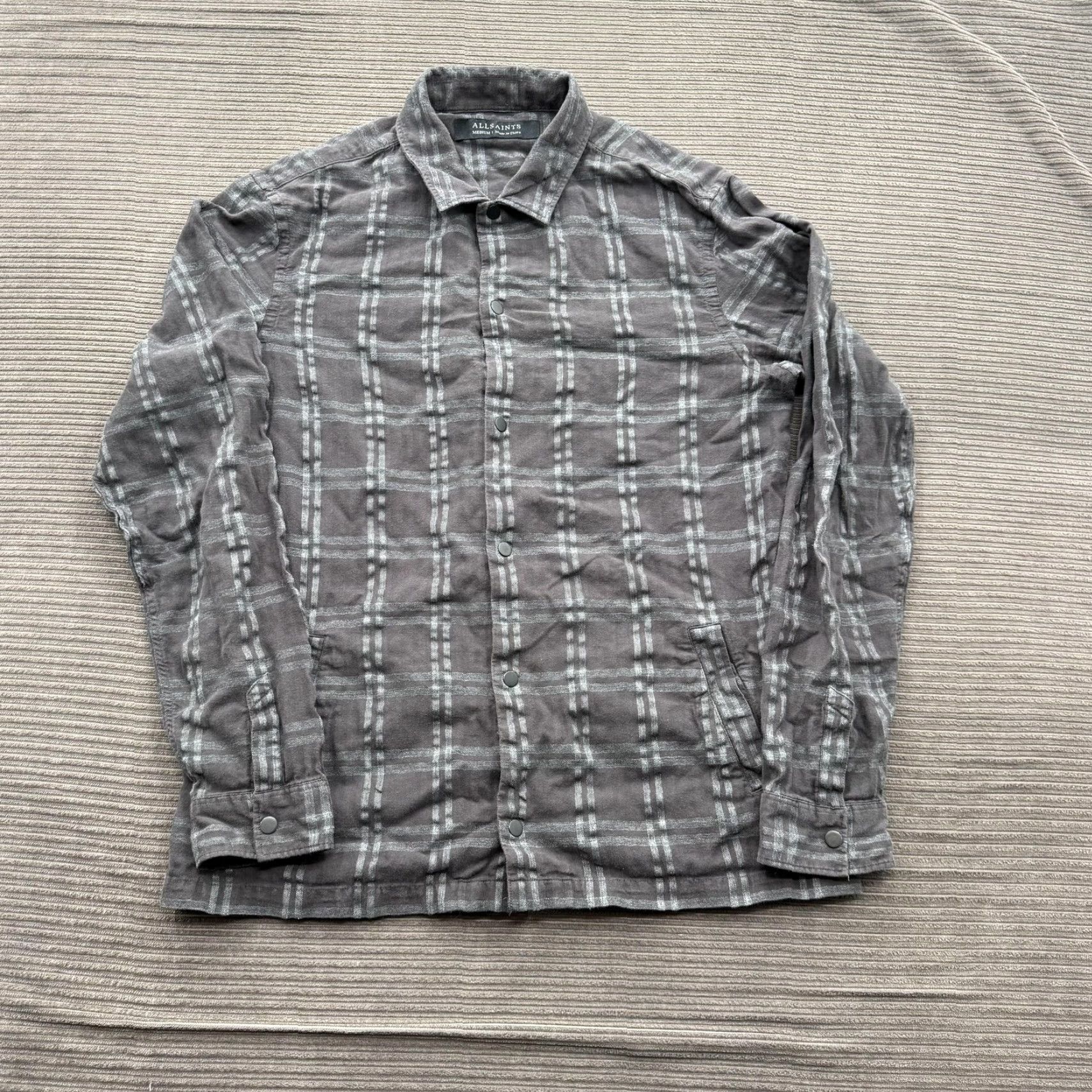 Allsaints AllSaints Shirt Mens M Gray Plaid Cotton Blend Peoria LS Shacket Casual Lightweight Size US M / EU 48-50 / 2 - 2 Thumbnail