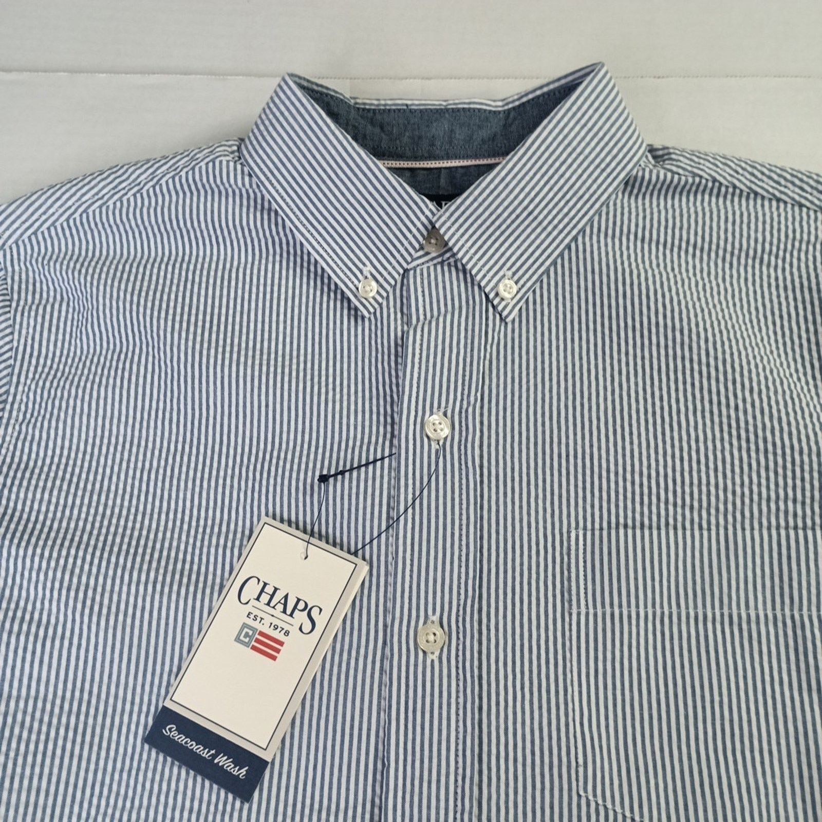 Chaps Chaps Seacoast Seersucker Woven Shirt Mens Size S Blue White Size US S / EU 44-46 / 1 - 2 Thumbnail
