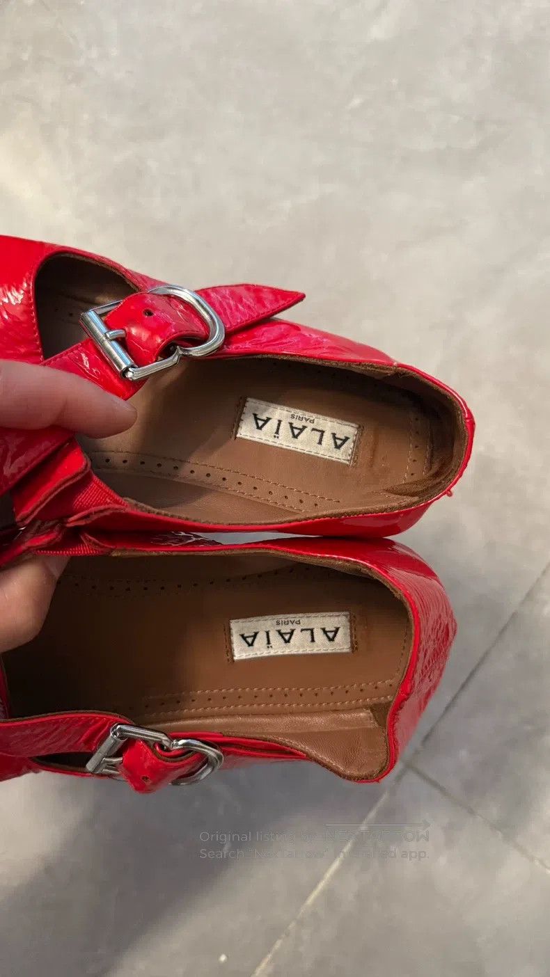 Alaia Alaia Red Cross-Strap Flat Shoes Size US 7.5 / IT 37.5 - 6 Thumbnail