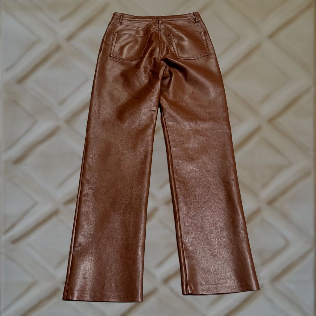 Vintage Wilfred Melina Faux Leather Straight Leg Pants Womens 2 Brown 26in Waist 28in Inseam Button Zip Front Flat Front Dress Pants Size 26" / US 2 / IT 38 - 1 Thumbnail