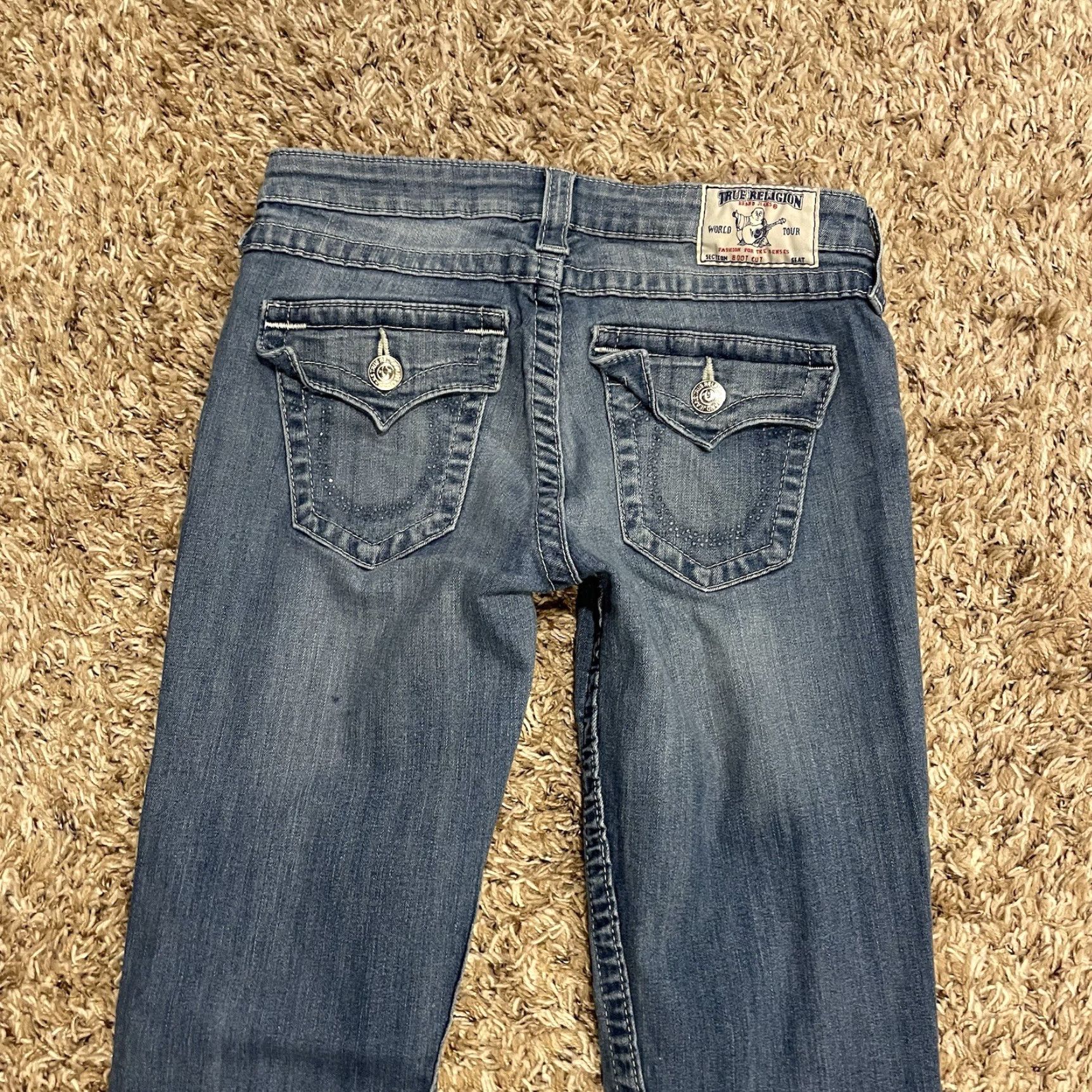 True Religion True Religion Jeans Womens Boot Cut 28 Horseshoe Flap Pockets Light Wash Sparkle Embroidered Logo 5-Pocket Denim Blue 90s World Tour Size 28" / US 6 / IT 42 - 4 Thumbnail
