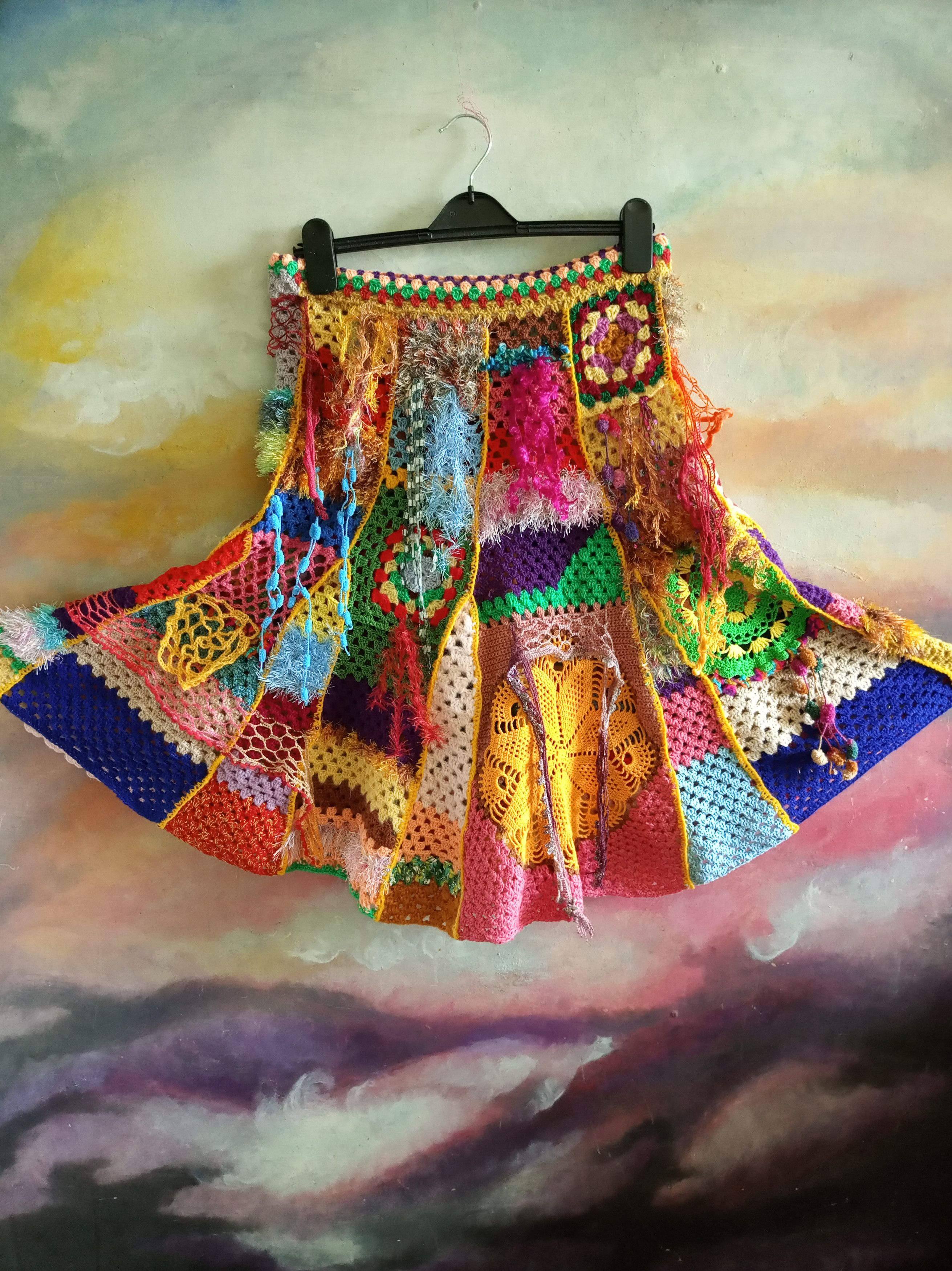 Handmade Crochet Festival colorful skirt Size 28" / US 6 / IT 42 - 8 Thumbnail