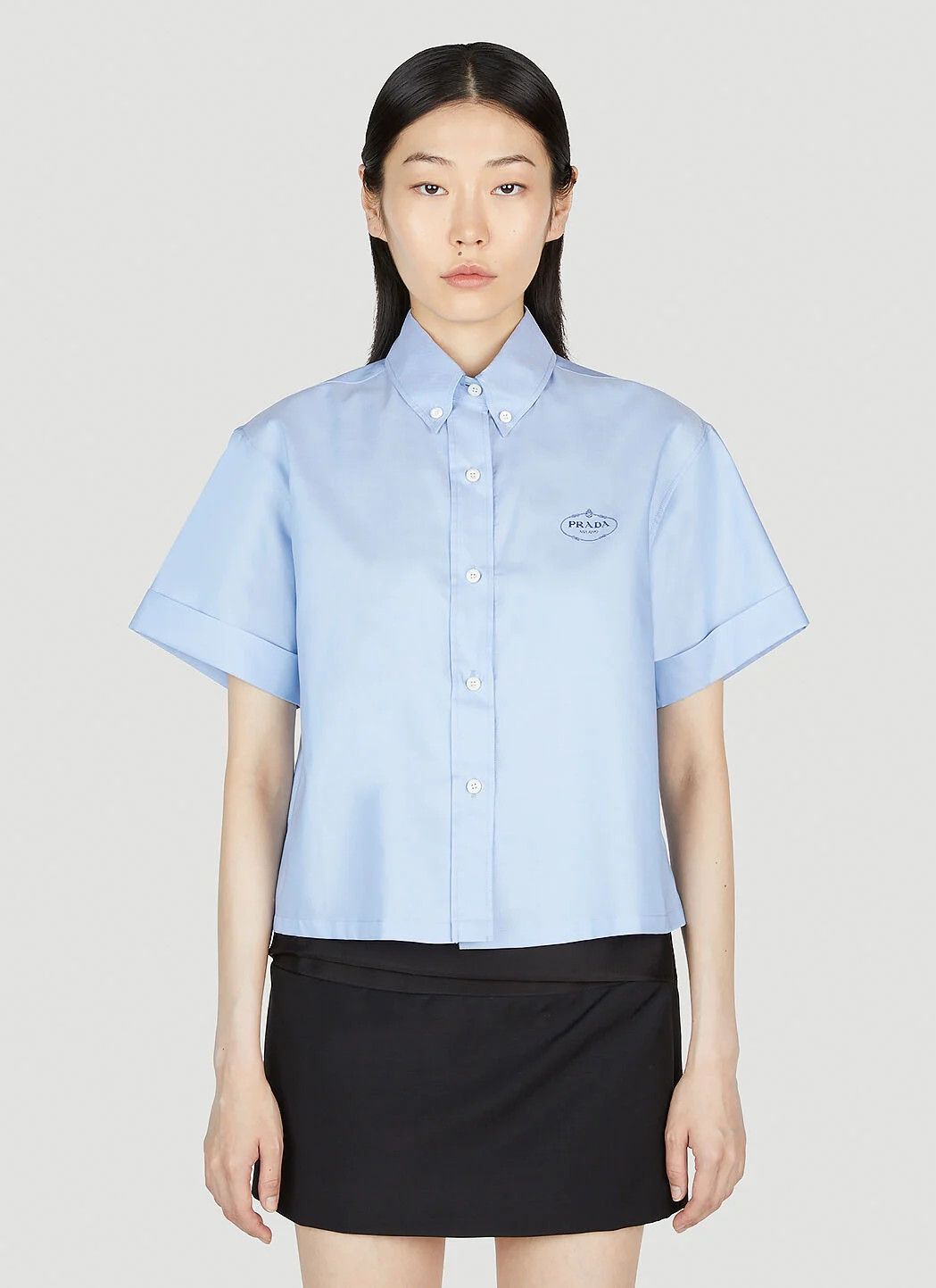 Prada o1B3y1r0426 Embroidered Logo Shirt in Blue Size M / US 6-8 / IT 42-44 - 1 Thumbnail