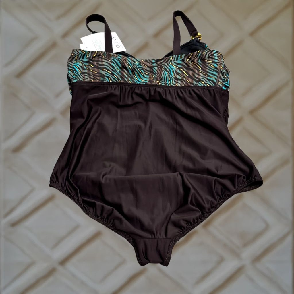Delta Delta Burke Womens 24W One Piece Animal Print Pice swimwear Gold Brown Beach NWT Size ONE SIZE - 1 Thumbnail