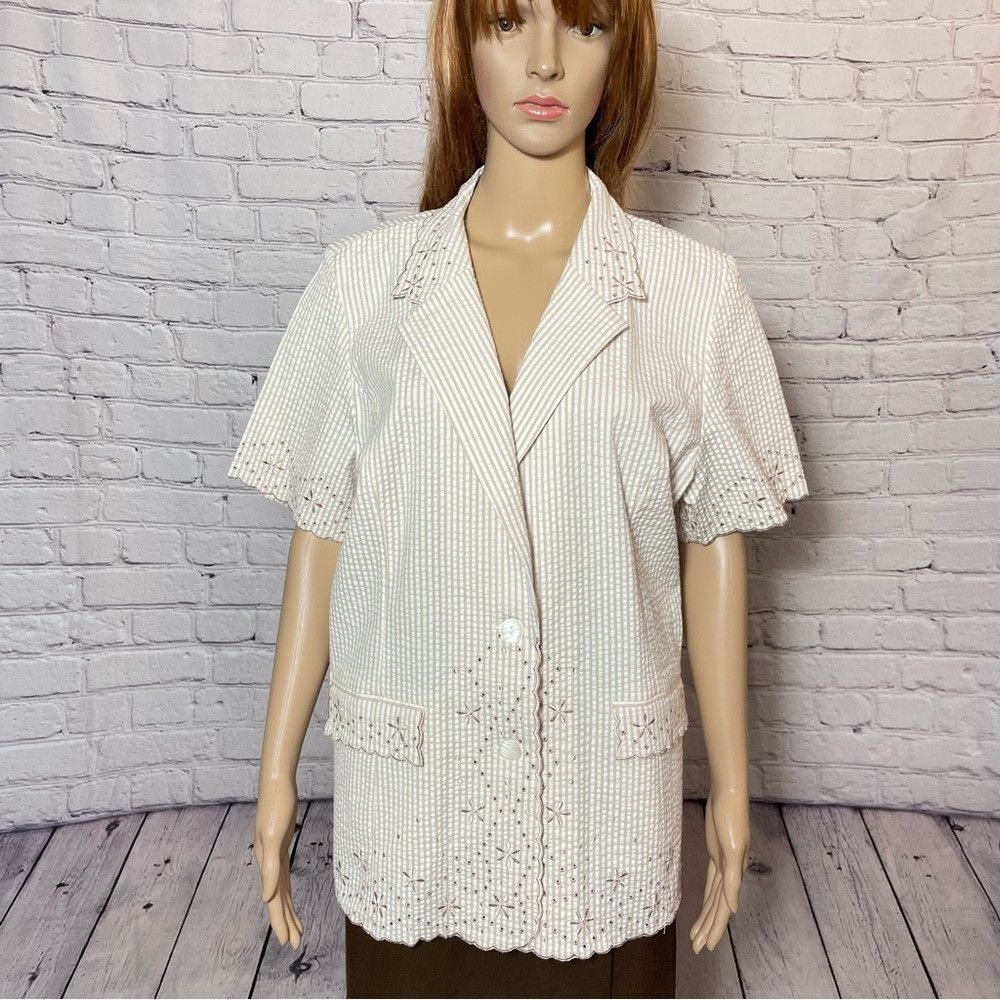 Other Susan Graver Style Embroidered Cotton Short Sleeve Jacket S Size L / US 10 / IT 46 - 2 Thumbnail