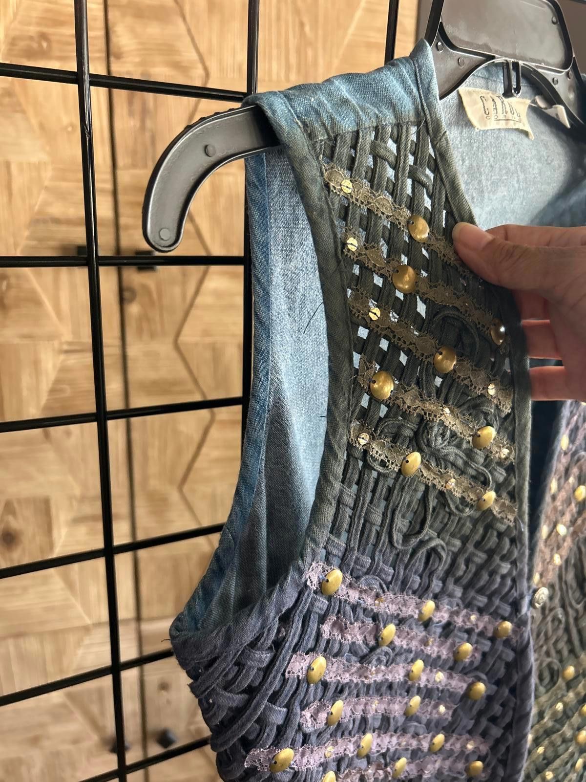 Designer Vintage Carols Corner Lattice Denim Vest Sz Small Blue Grey Size S / US 4 / IT 40 - 3 Thumbnail