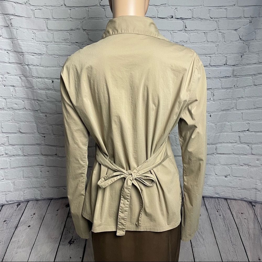 United Colors Of Benetton Benetton Beige Cotton V-Neck Stretch Blouse With Back Tie S Size L / US 10 / IT 46 - 4 Thumbnail