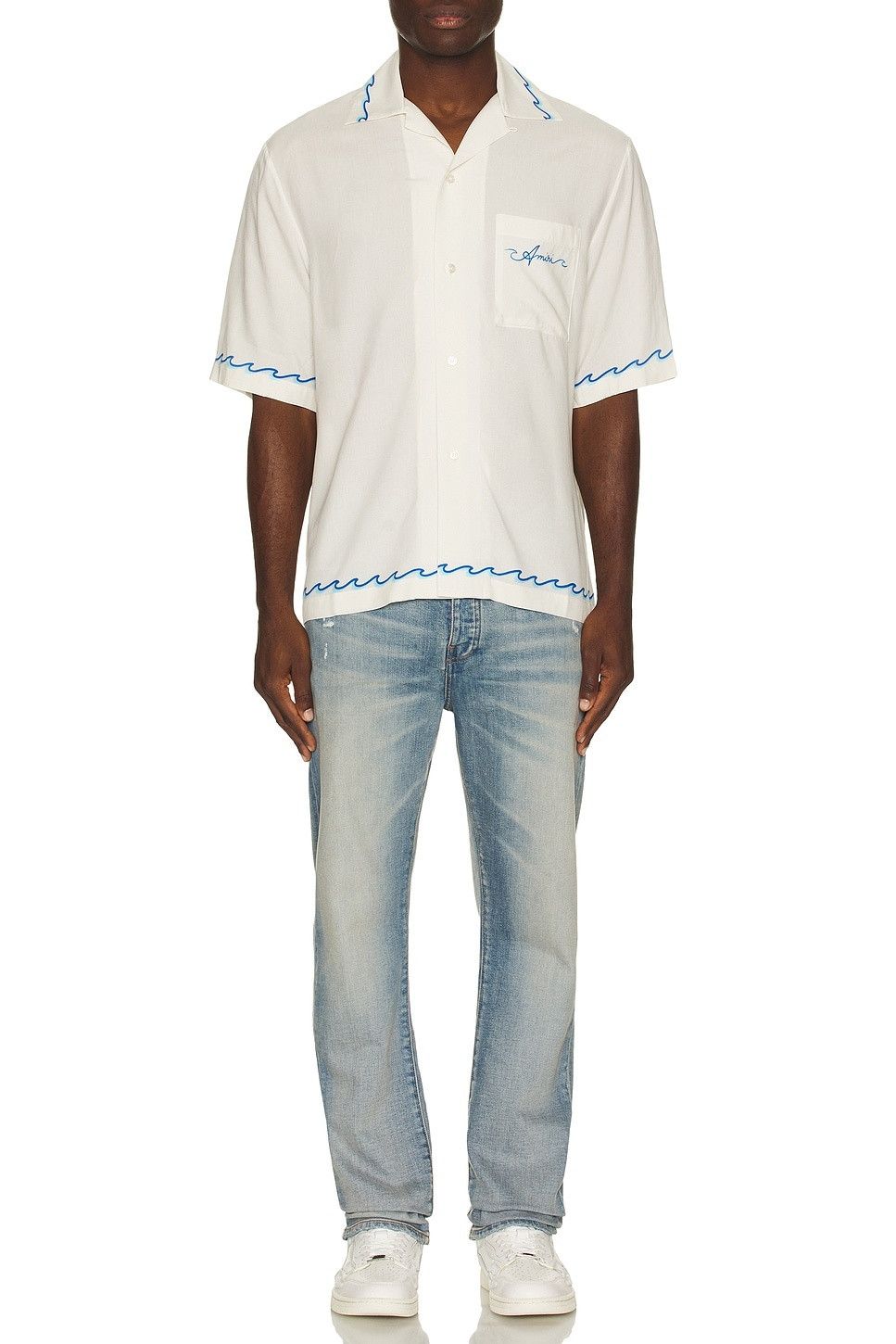 Amiri o1s1wg110825 Wave Camp Shirt in White Size US XL / EU 56 / 4 - 4 Thumbnail